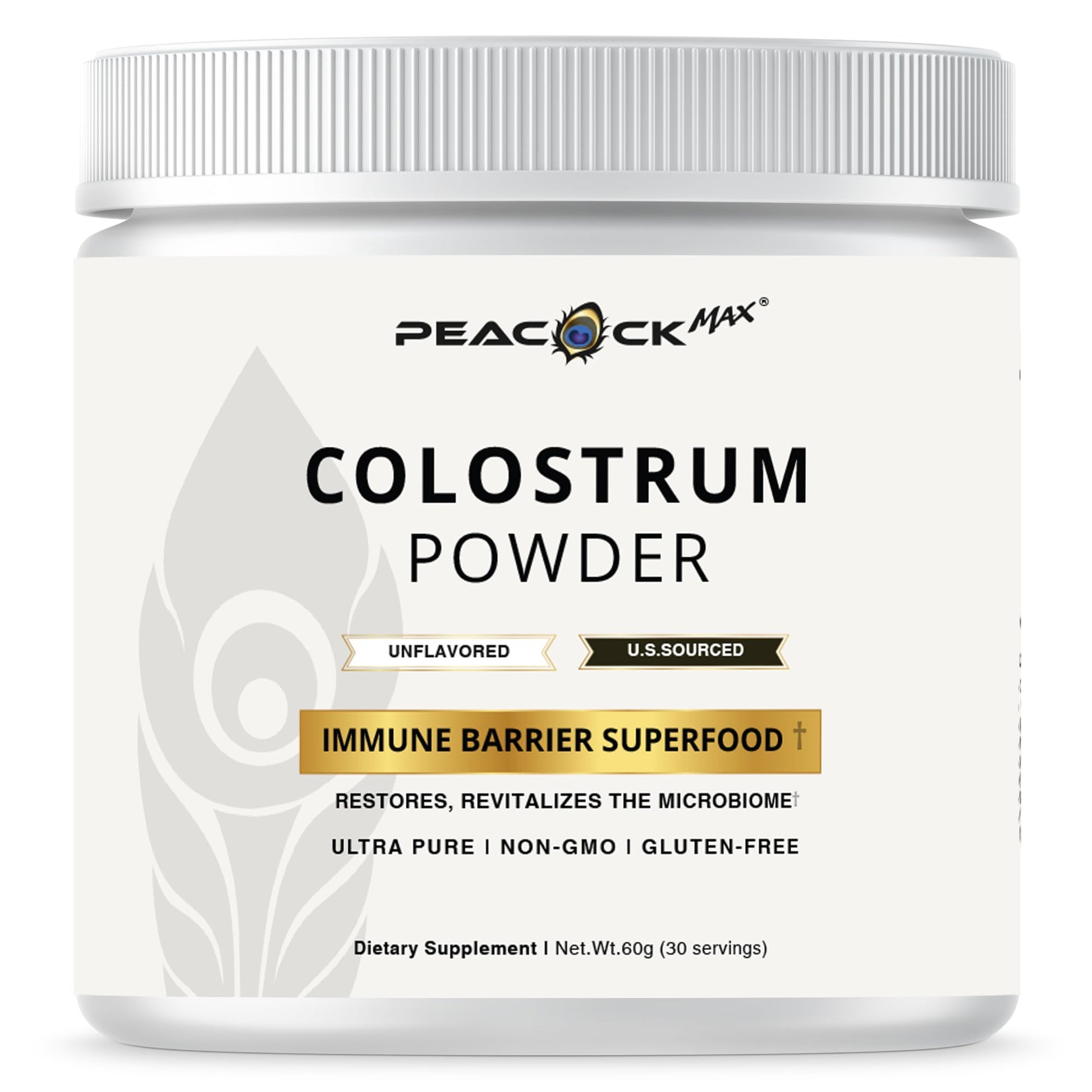 Peacock Max Colostrum Powder – 60g (30 Servings), Unflavored Bovine Colostrum Supplement, Superfood for Hair, Skin & Gut Health, Gluten-Free, Non-GMO Peacock Max buy supplements canada