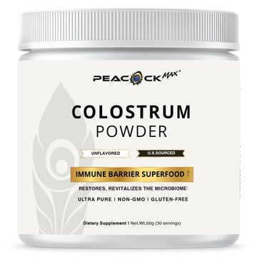 Peacock Max Colostrum Powder – 60g (30 Servings), Unflavored Bovine Colostrum Supplement, Superfood for Hair, Skin & Gut Health, Gluten-Free, Non-GMO Peacock Max buy supplements canada
