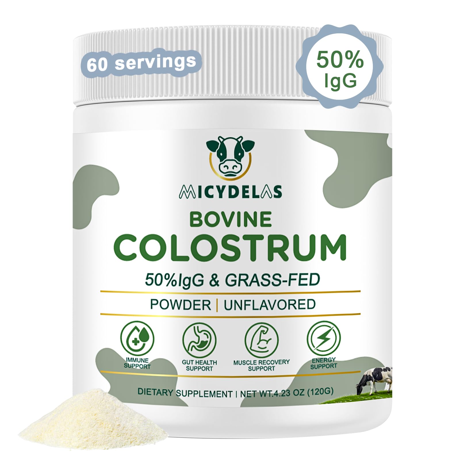 MICYDELAS Bovine Colostrum Supplement Powder 50% IgG Premium Bovine Colostrum for Gut Health Support, Immune Support, Muscle Recovery & Overall Wellness, Grass Fed, Non-GMO, Unflavored, 60 Servings MICYDELAS buy supplements canada