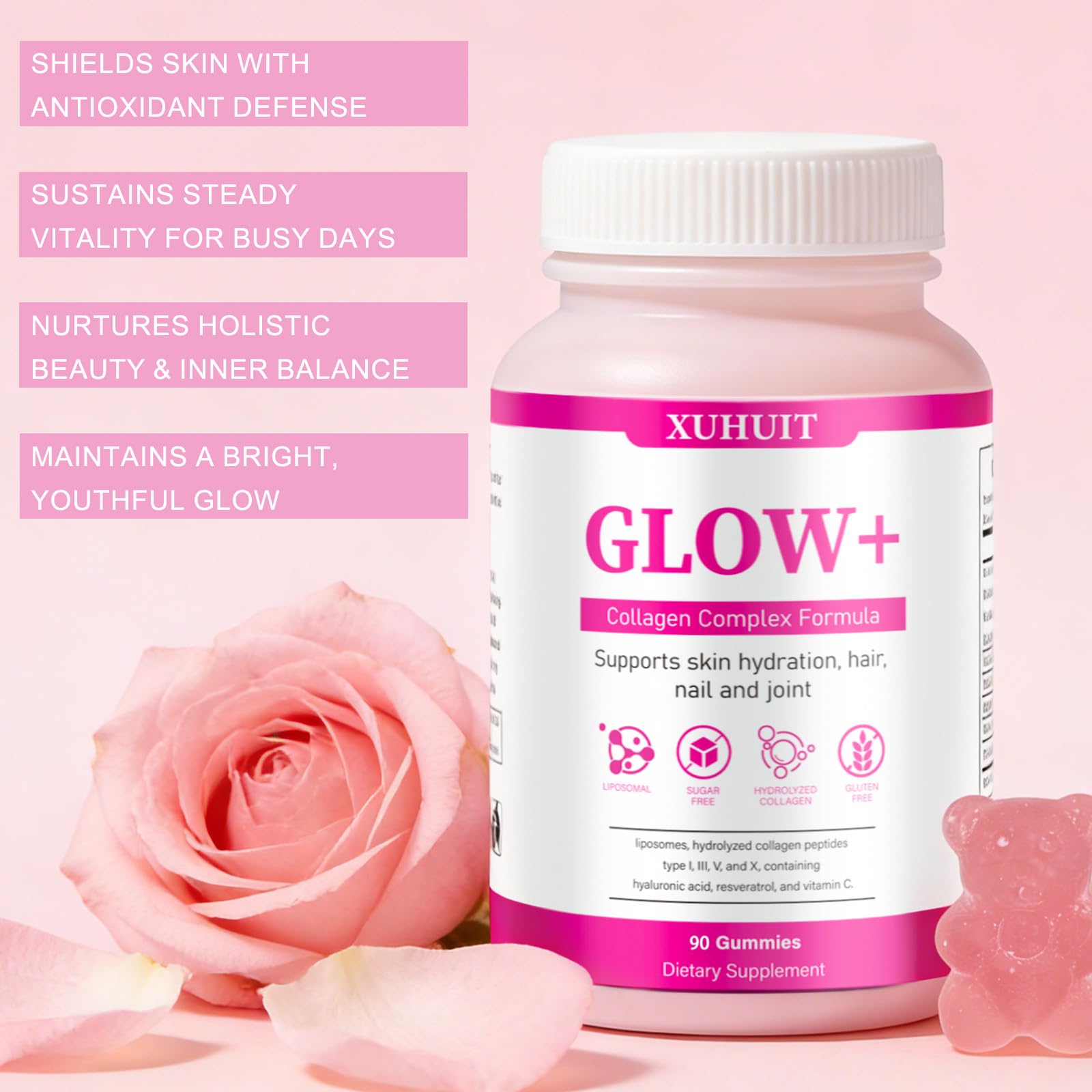PBZPBZ Glow Collagen Gummies with Hyaluronic Acid & Resveratrol | Gentle Support for Skin, Hair & Nail Care | Non-GMO | 90 Count (1) PBZPBZ buy supplements canada