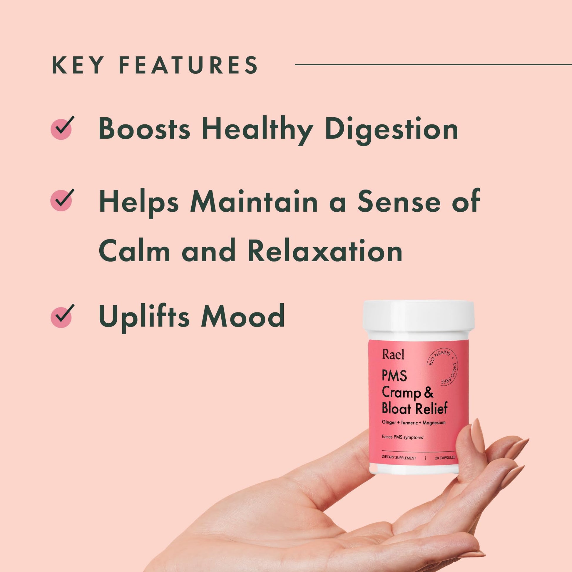 Rael PMS Supplement, Hormone Balance for Women, Relief from Menstrual Cramps with Turmeric, Ginger, Magnesium (28 Capsules) Rael buy supplements canada