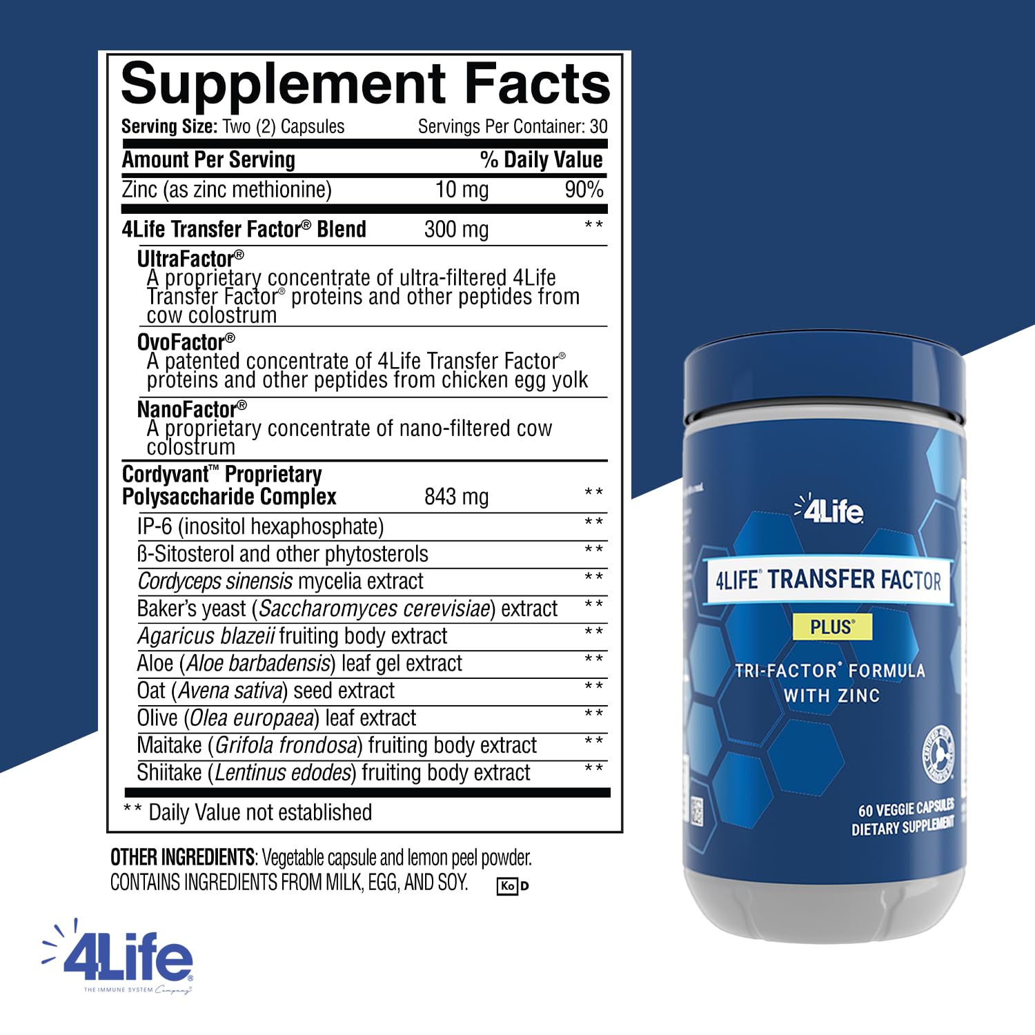 4Life Transfer Factor Plus - Support with Zinc, Super Mushroom Blend (Maitake, Shiitake, Agaricus), and Colostrum & Egg Yolk Extracts - 60 Capsules 4Life buy supplements canada