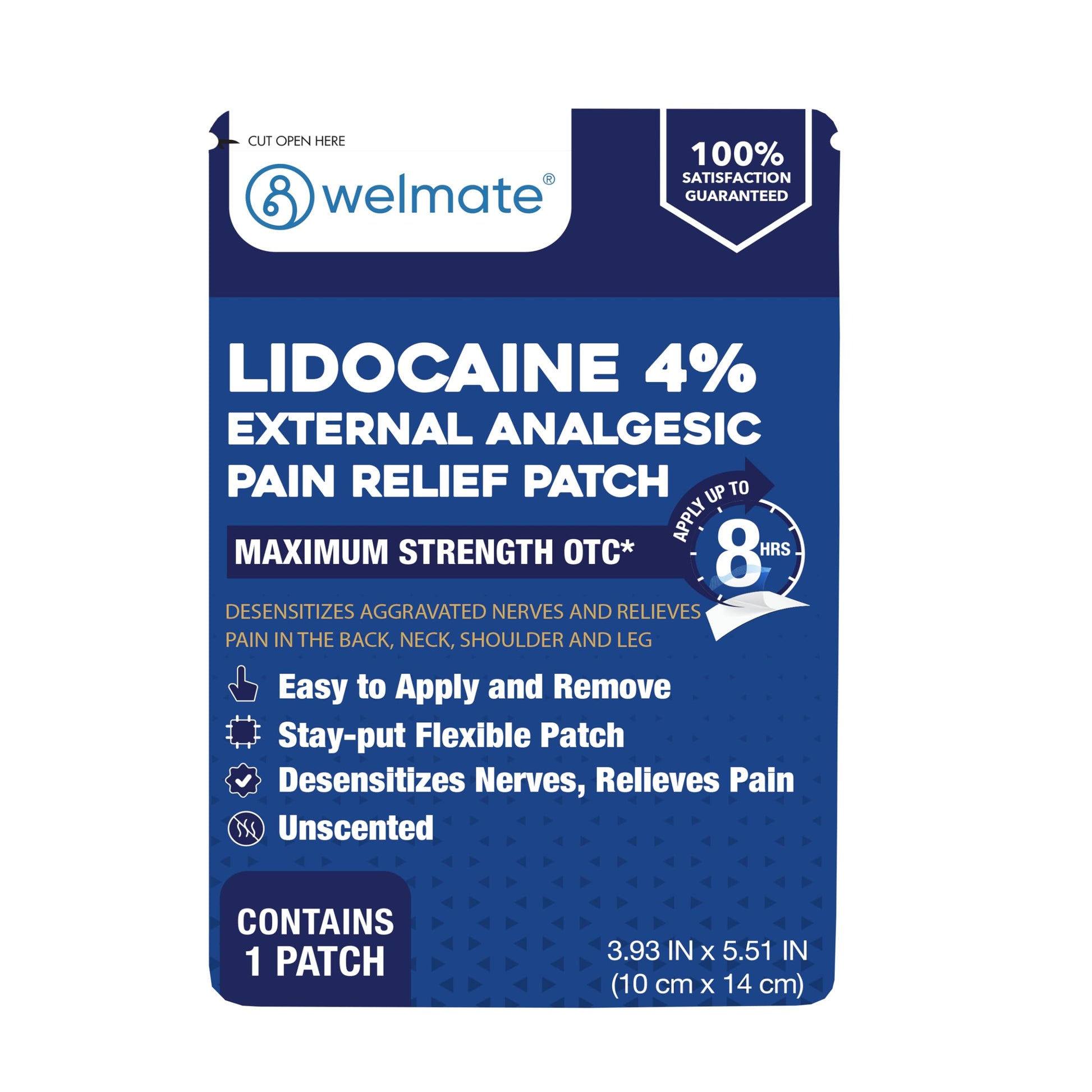 WELMATE - 4% Lidocaine Numbing Patch - Maximum Strength - Temporary Relief of Pain, Back, Neck, Shoulders, Knees, Elbows, Minor Skin Irritations - Topical Analgesic Unscented - 30 ct WELMATE buy supplements canada
