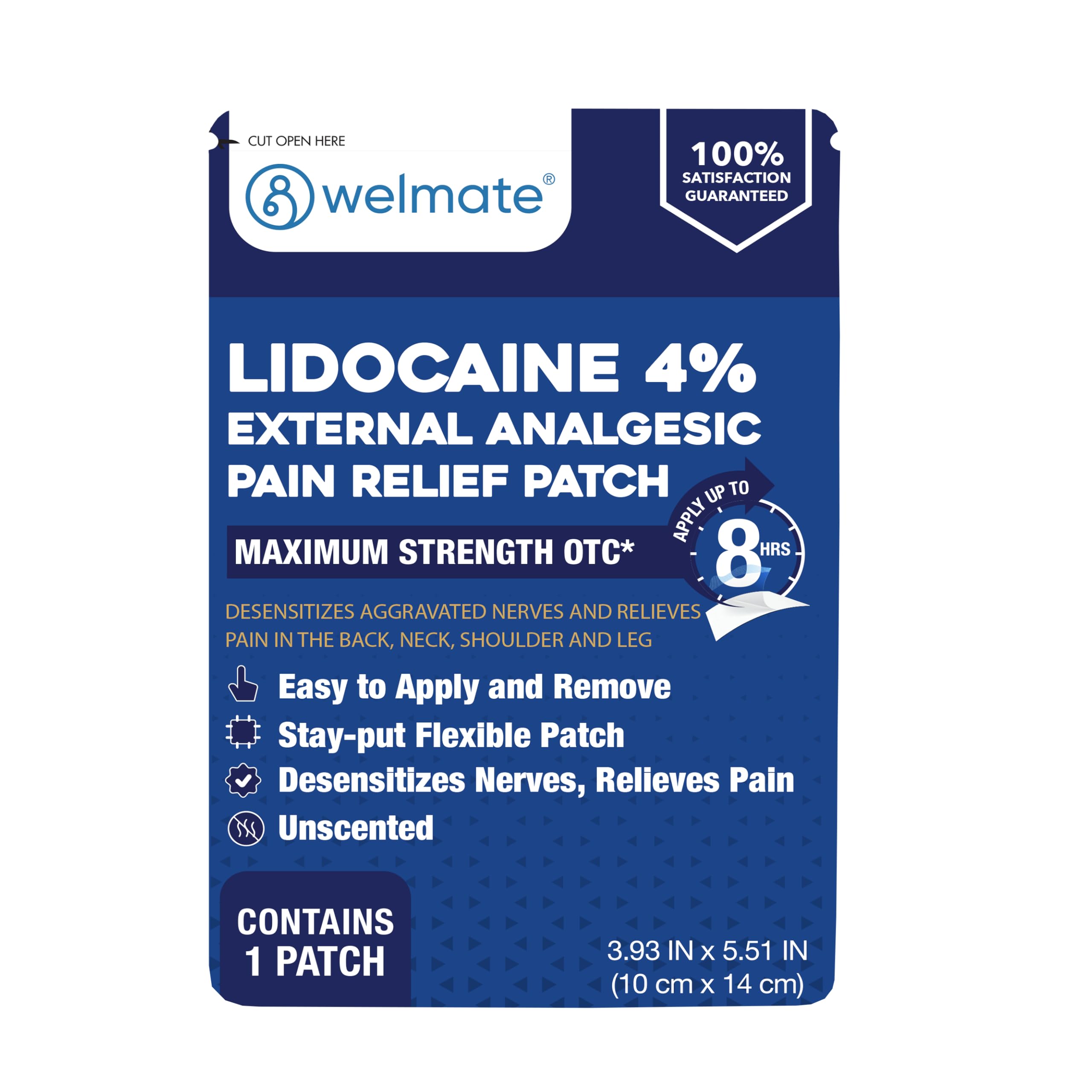 WELMATE - 4% Lidocaine Numbing Patch - Maximum Strength - Temporary Relief of Pain, Back, Neck, Shoulders, Knees, Elbows, Minor Skin Irritations - Topical Analgesic Unscented - 30 ct WELMATE buy supplements canada