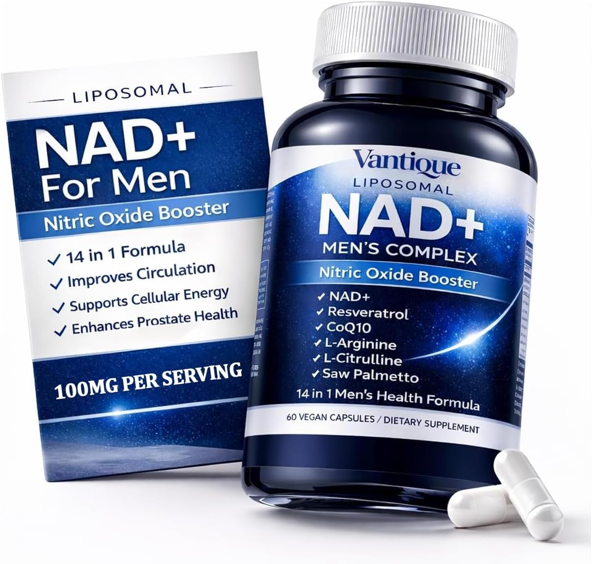 Aureph Vantique Men's NAD+ Supplement with Resveratrol, CoQ10, L-Citrulline & Lycopene - Nitric Oxide Support, Prostate Care, Anti-Aging, Stamina & Cellular Energy Boost 60 Capsules Aureph buy supplements canada