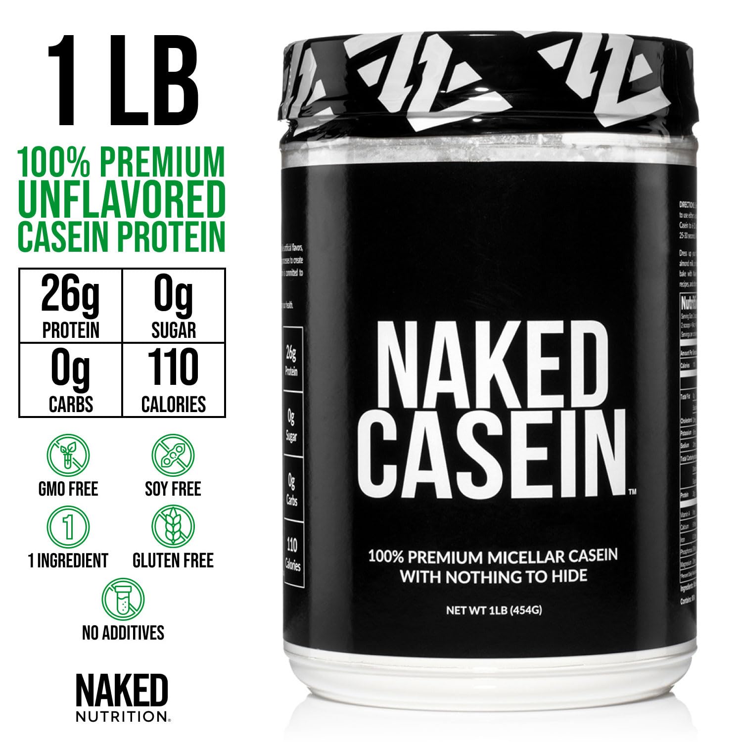 NAKED Casein - 1Lb Micellar Casein Protein - Bulk, Zero Carb, NSF Certified, GMO-Free, Gluten Free, Soy Free, Preservative Free - Stimulate Muscle Growth NAKED buy supplements canada