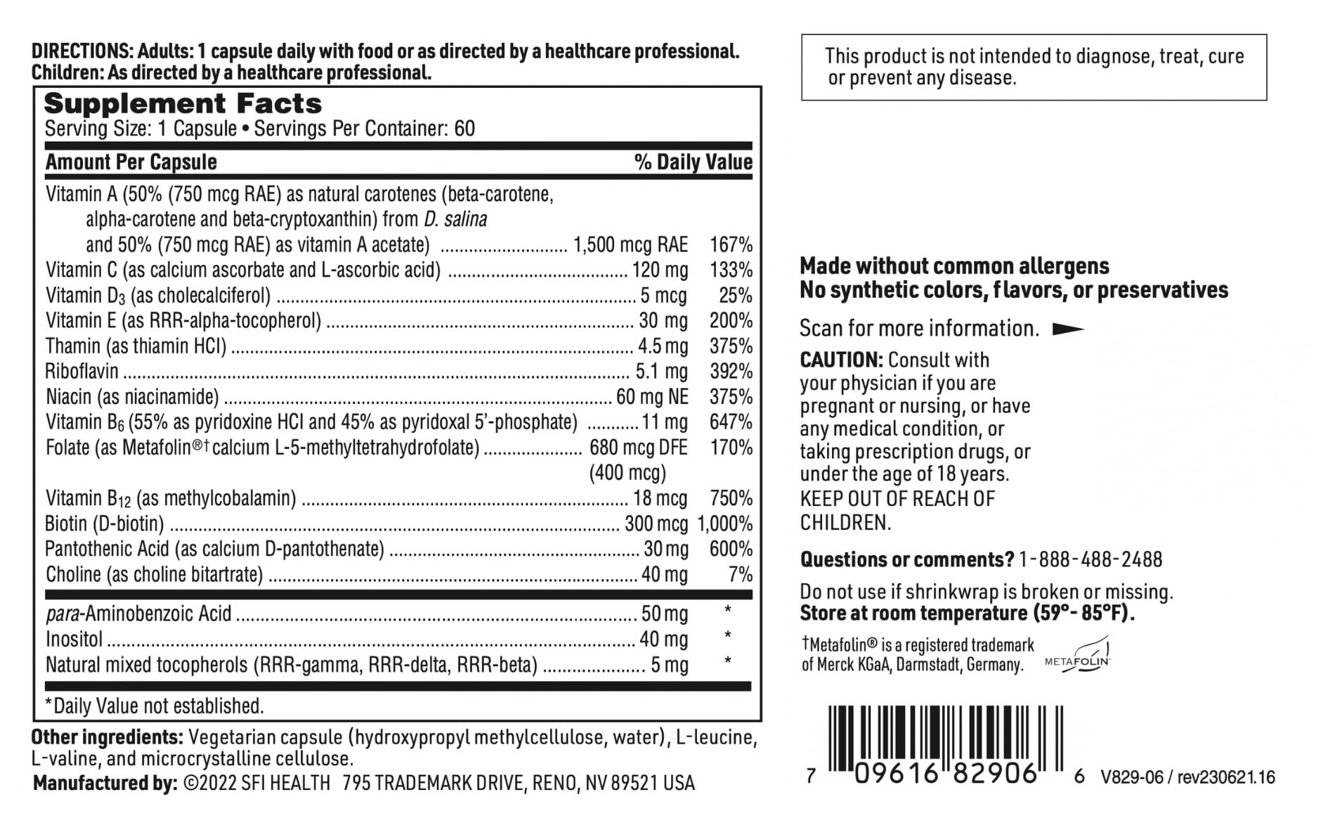 SFI Health Klaire Labs Multi-Vitamin Complex - Hypoallergenic Once-Daily Mineral-Free Multivitamin with Metafolin Folate SFI Health buy supplements canada