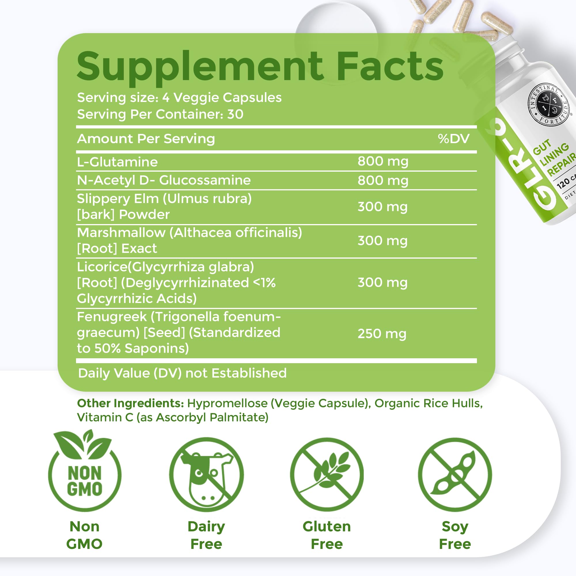 Intestinal Fortitude GLR-6 - Gut Lining Repair Supplement for Gut Health - Leaky Gut Repair with L-Glutamine, Slippery Elm, DGL Licorice Root, Marshmallow Root, Fenugreek Intestinal Fortitude buy supplements canada