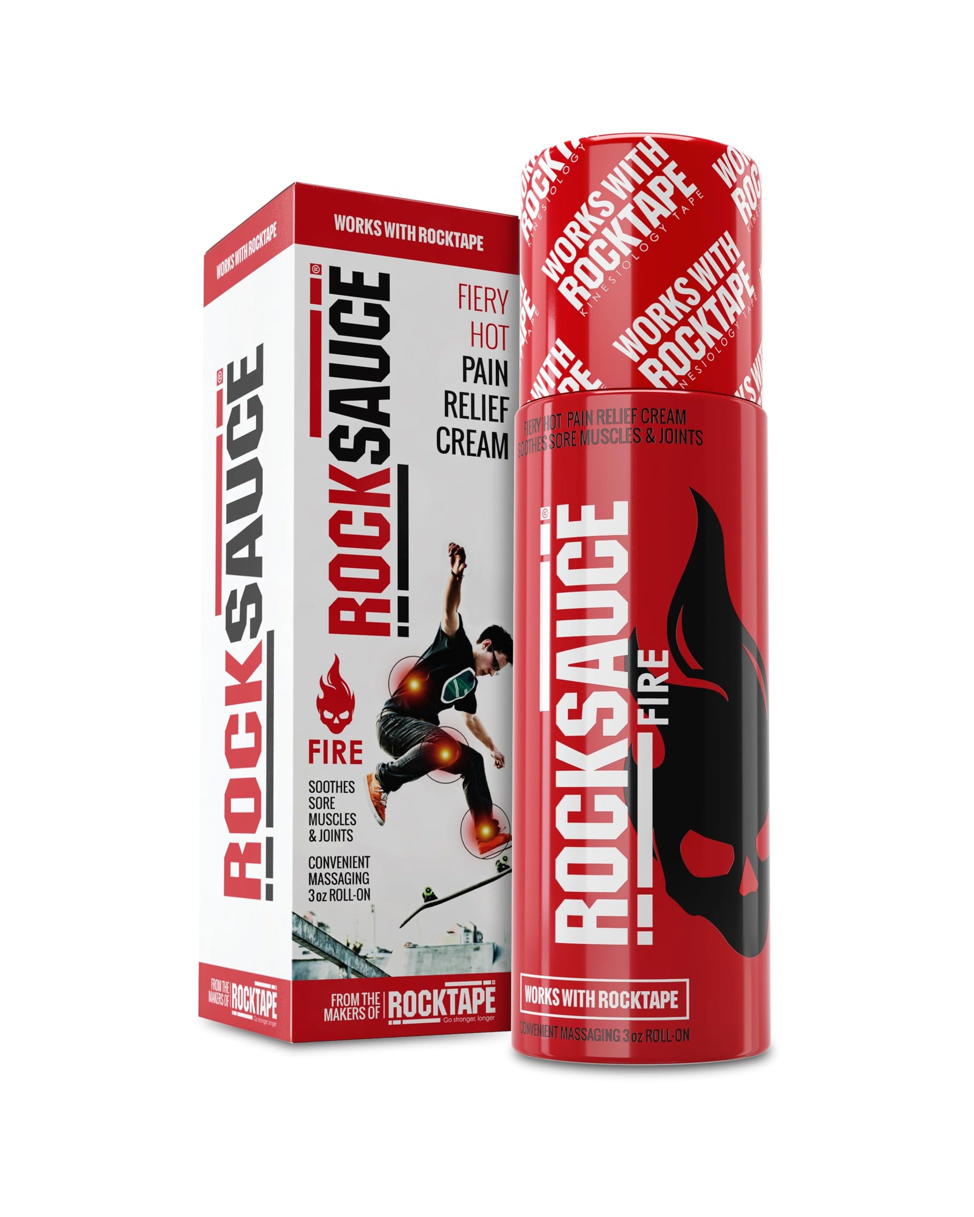 RockSauce Fire, 3 oz Roll-On - Easy to use Pain Relief Cream - Capsaicin & Menthol Formula Relieves Muscle & Joint Pain - Works w/ RockTape - No-Mess Applicator - Dye-Free, Won't Stain Clothes RockTape buy supplements canada