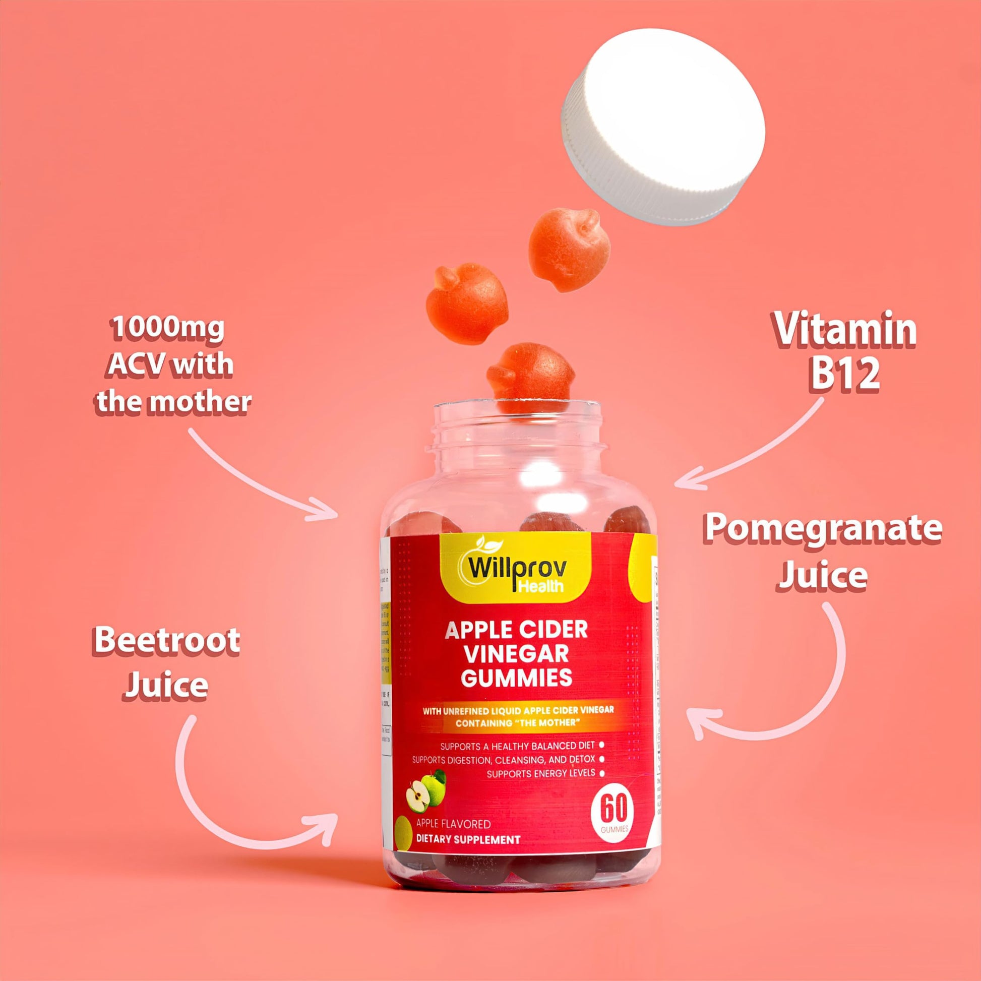Willprov Health Apple Cider Vinegar Gummies - 1000mg ACV with Mother for Metabolism Willprov Health buy supplements canada