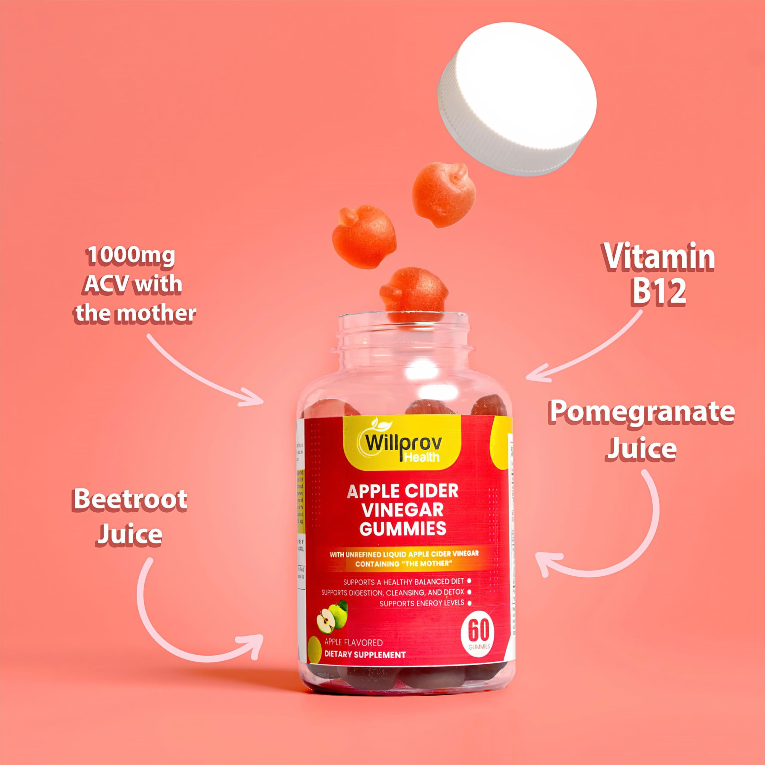 Willprov Health Apple Cider Vinegar Gummies - 1000mg ACV with Mother for Metabolism Willprov Health buy supplements canada