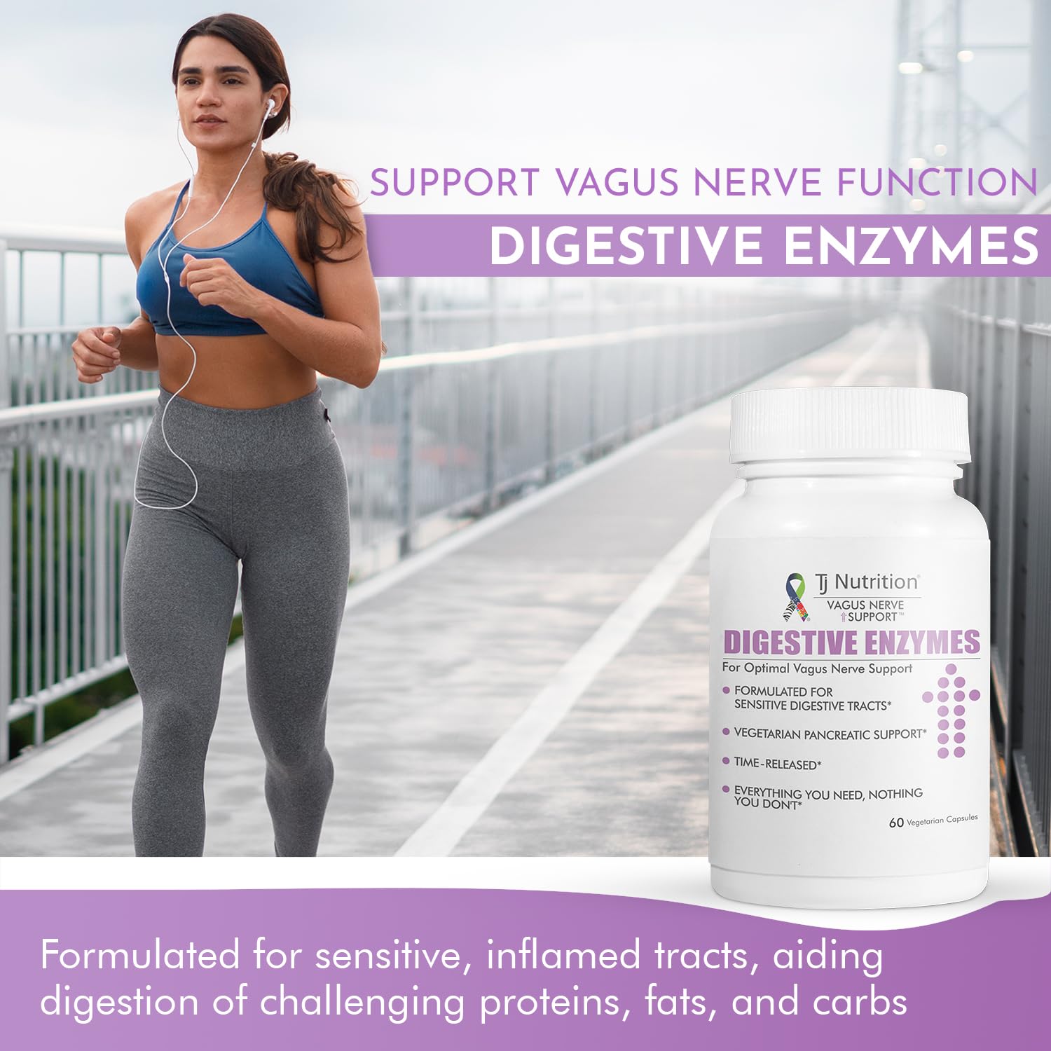 TJ Nutrition Digestive Enzymes for Sensitive Stomachs - Supports Vagus Nerve, Vegetarian Pancreatic Support, Timed Release Formula for Optimal Gut Health, Enhances Food Digestion & Gut Flora TJ Nutrition buy supplements canada