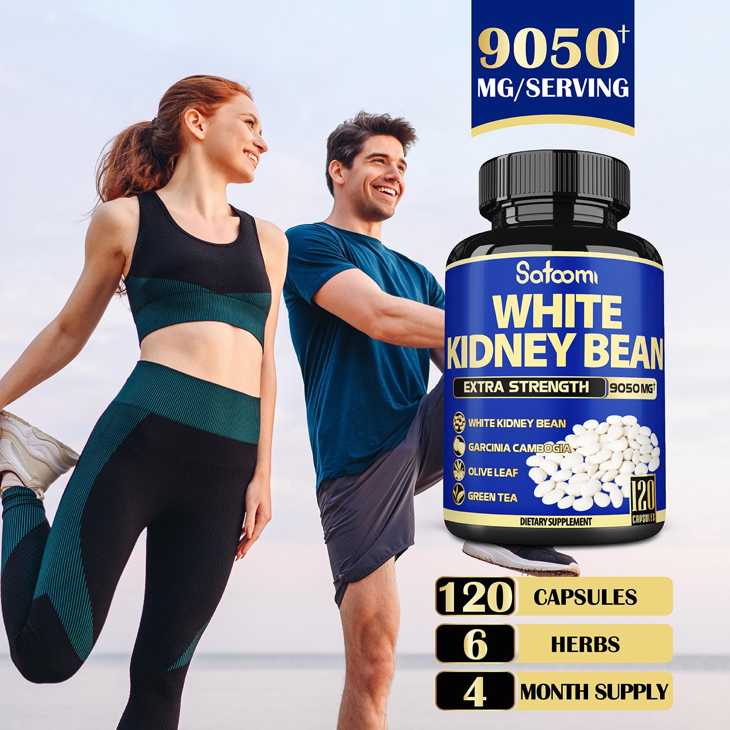 6in1 White Kidney Bean Extract Capsules 9050 Mg - with Garcinia Cambogia, Olive Leaf Satoomi buy supplements canada