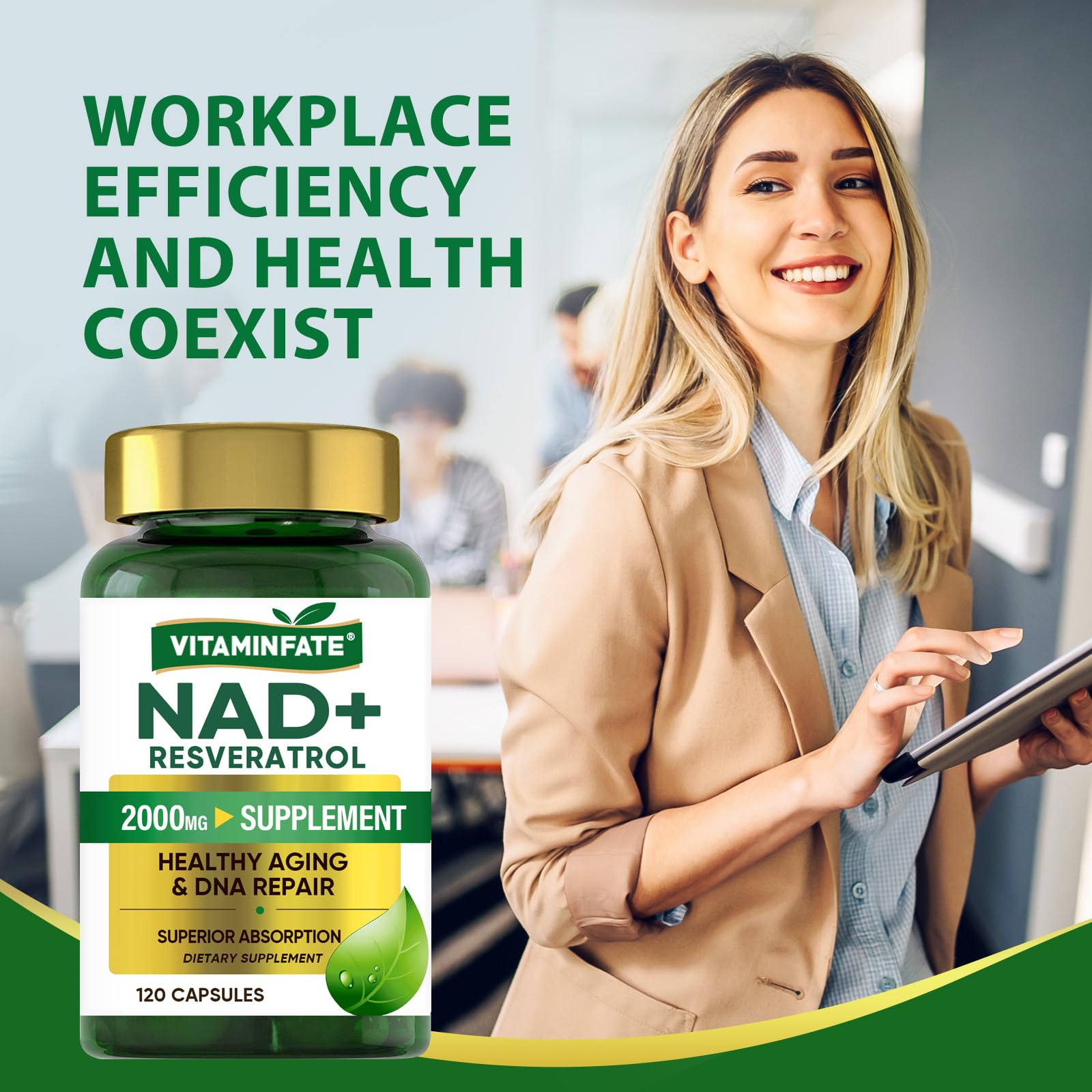 VITAMINFATE NAD+ Supplement 2000 mg - 120 Capsules True NAD+ & Resveratrol, NMN Alternative Supports Anti-Aging, Cellular Energy & Repair, Metabolism & Brain Boost for Men & Women VITAMINFATE buy supplements canada
