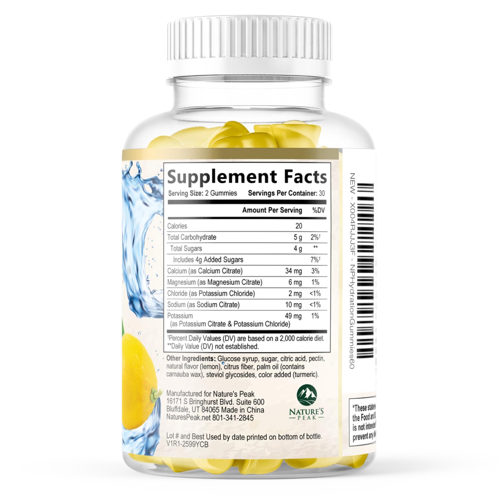 Hydration Electrolyte Gummies - Daily Liquid Replenisher Gummy - Electrolyte Multiplier with Minerals, Potassium & Real Salt - Vegan, Non-GMO - Tasty Lemon Flavor Hydration Electrolytes - 60 Gummies Nature's Peak buy supplements canada