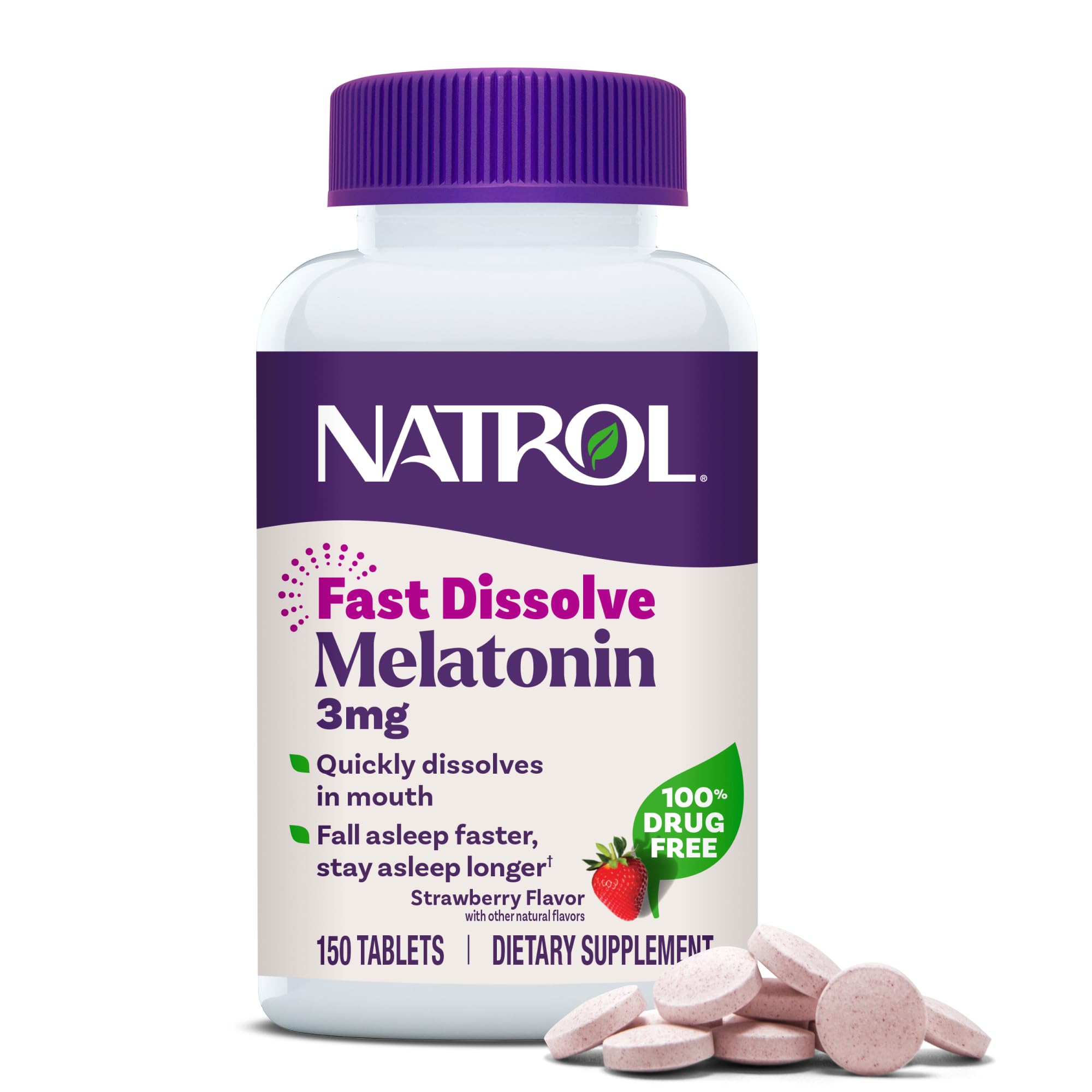 Natrol Fast Dissolve Melatonin 3 mg, Melatonin Supplements for Restful Sleep, Sleep Support for Adults, 150 Strawberry-Flavored Tablets Natrol buy supplements canada