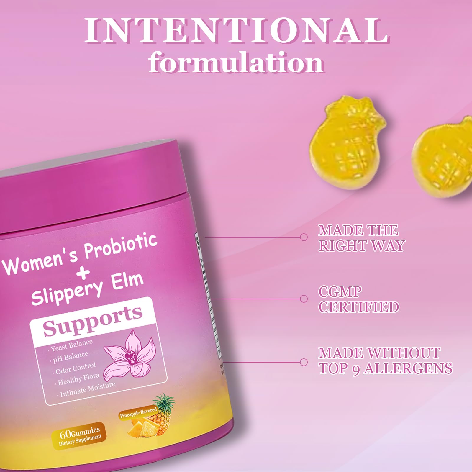 DYALE Her Juicy Feminine Probiotics Gummies for Women | Pineapple Flavor | Supports pH Balance, Gut Health & Immune System | with Slippery Elm, Prebiotics & Lactobacillus Blend | 60 Gummies (2pcs) Dyale buy supplements canada