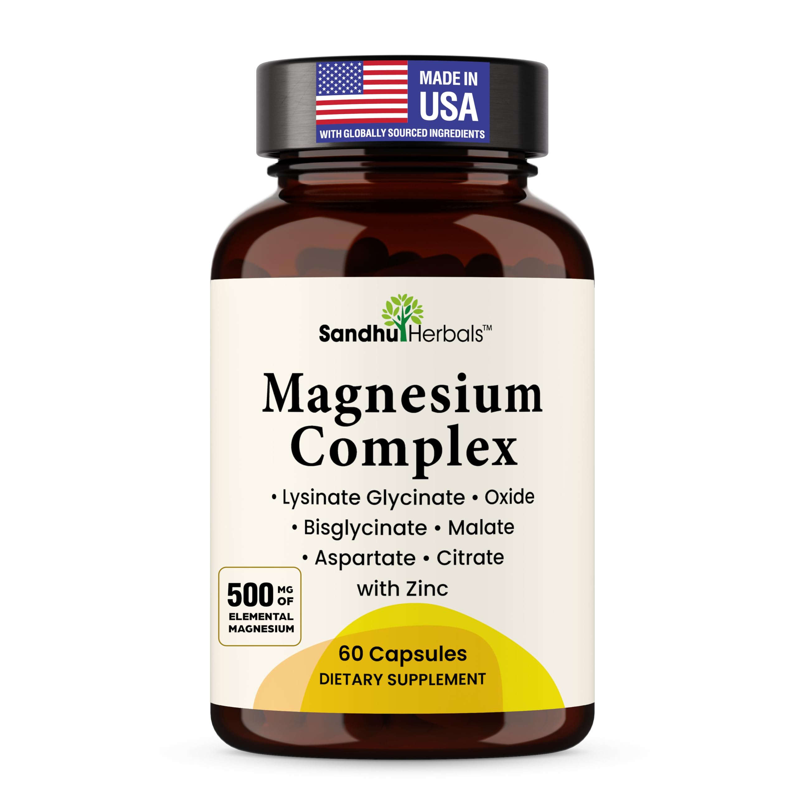 Complete Magnesium Complex 500mg for Women & Men | 60 Capsules | 6 in 1 Mag Supplement with Zinc | Quality Sleep & Muscle Health | Glycinate, Citrate SANDHUHERBALS buy supplements canada