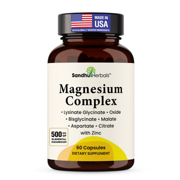 Complete Magnesium Complex 500mg for Women & Men | 60 Capsules | 6 in 1 Mag Supplement with Zinc | Quality Sleep & Muscle Health | Glycinate, Citrate SANDHUHERBALS buy supplements canada