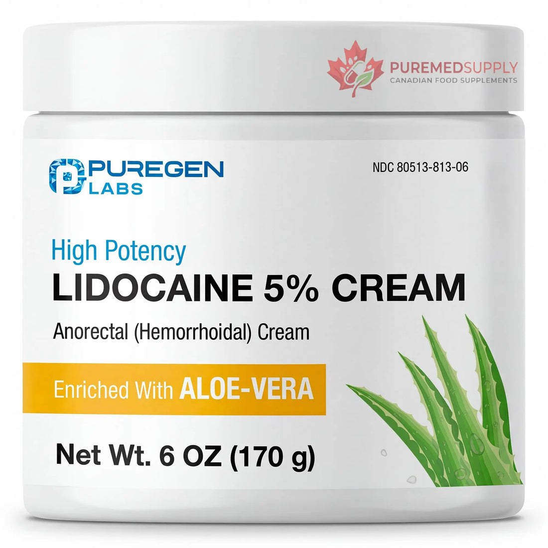 Puregen Labs Lidocaine 5% Anorectal (hemorrhoidal) Cream Maximum Strength | Enriched with Aloe-Vera | 6 Oz P Puregen Labs buy supplements canada