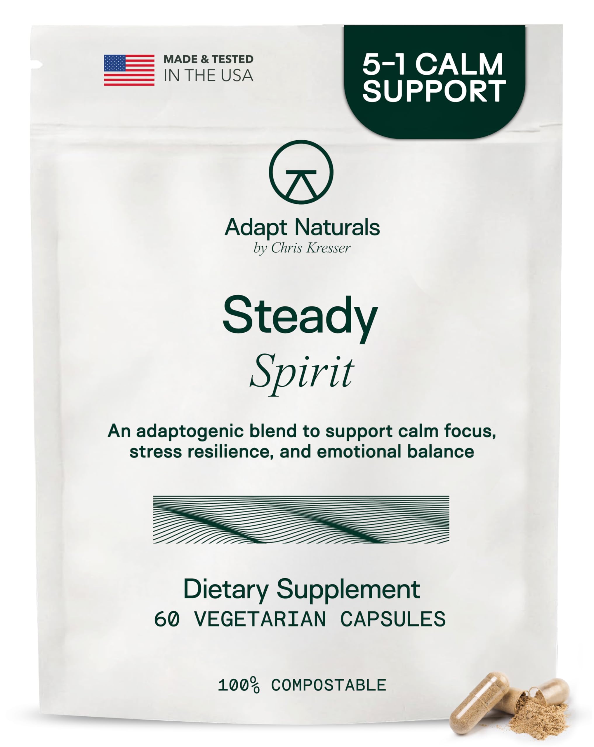 Adapt Naturals Steady Spirit Stress, Anxiety & Mood Support Supplement for Women and Men with Ashwagandha, L-Theanine, Holy Basil, Saffron, and Lemon Balm - Stress Relief Supplement - 30 Day Supply ADAPT NATURALS BY CHRIS KRESSER buy supplements canada