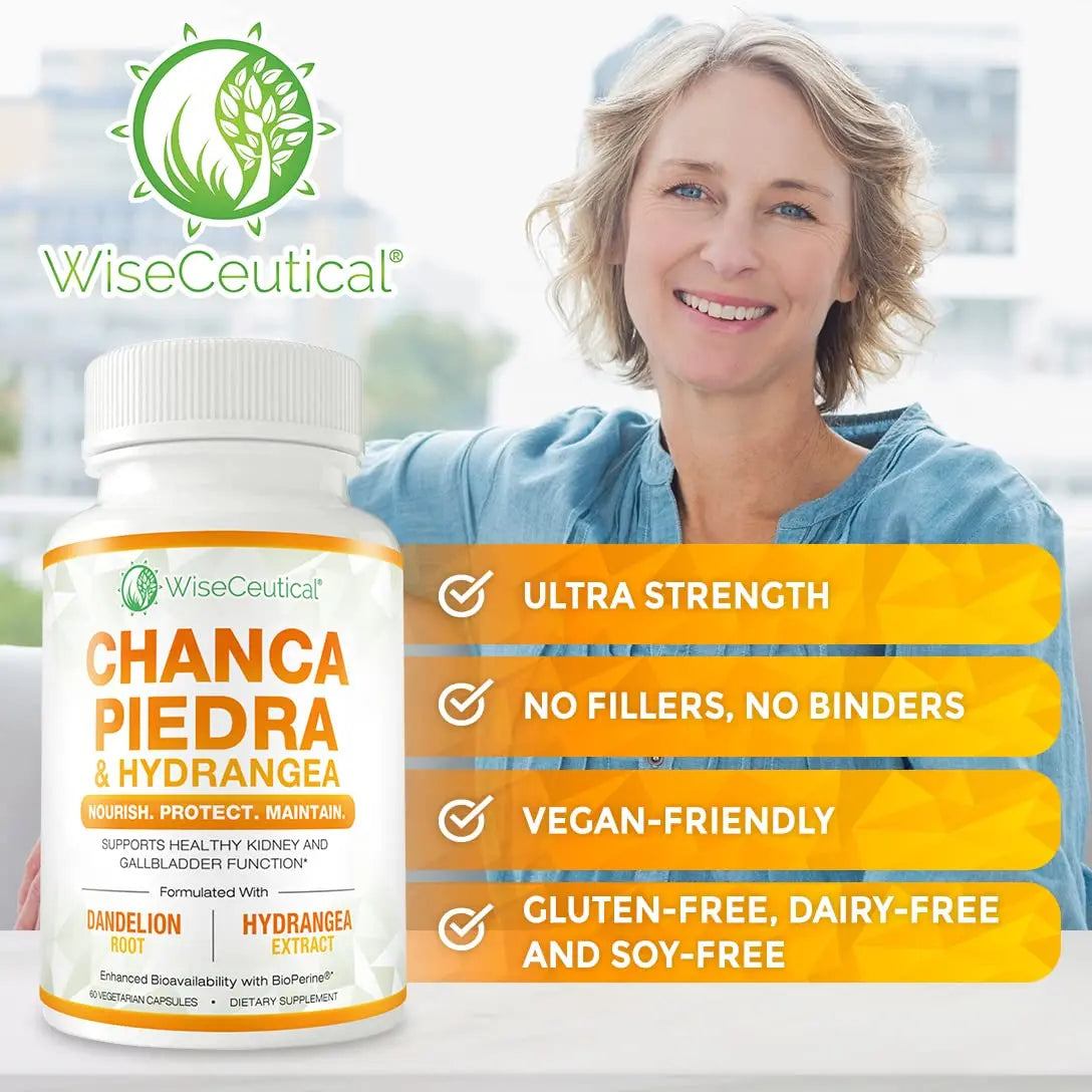 Max Strength Chanca Piedra, Hydrangea & Dandelion Root - Natural Kidney & Gallbladder Formula - Stone Breaker, Flush Impurities, Cleanse Urinary Tract - Enhanced with BioPerine. 60 Veggie Capsules. Wiseceutical buy supplements canada