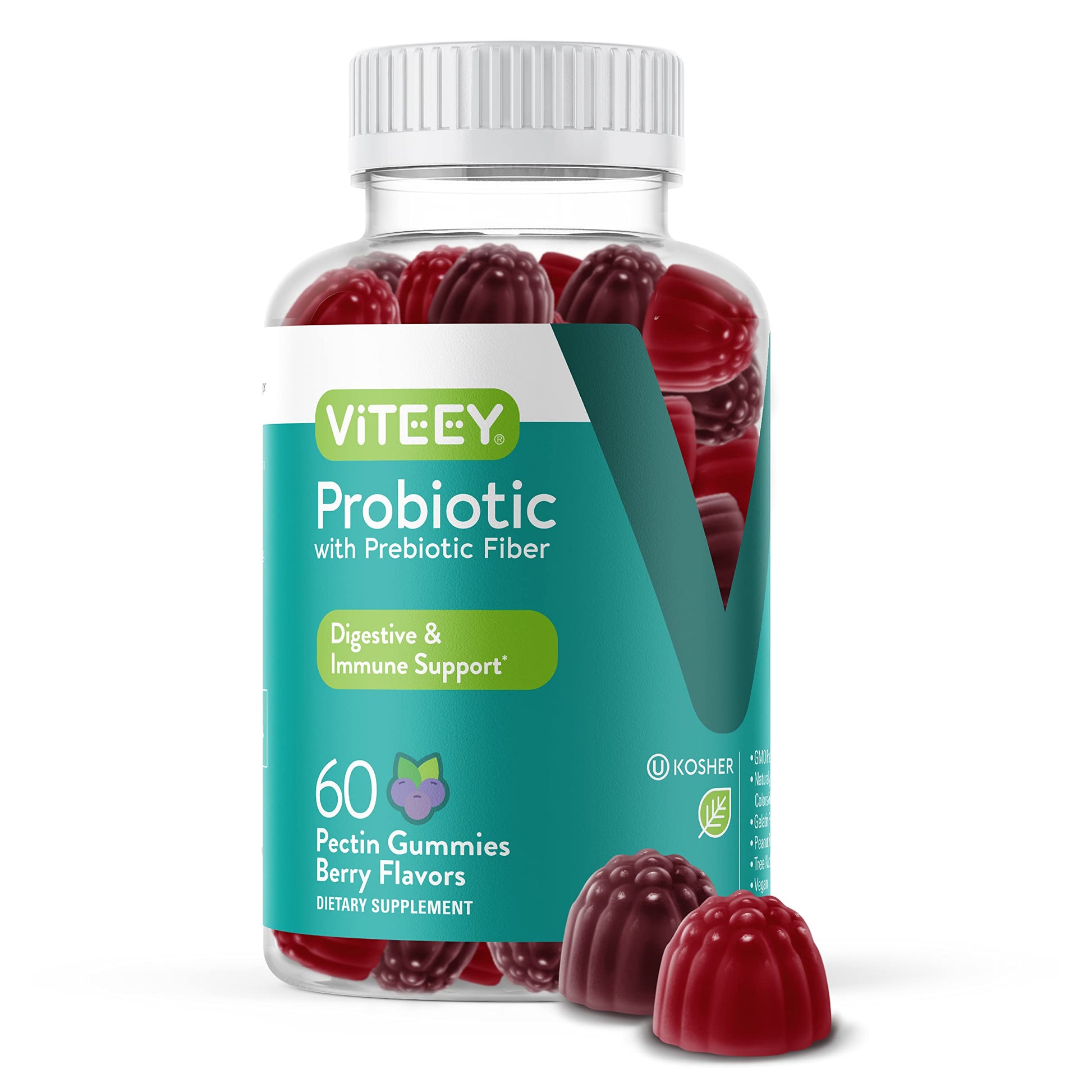 Viteey Probiotic Gummies with Prebiotics – Gut Health Supplements for Digestive Health – 2 Billion CFUs – Vegan, Gluten-Free – 60 Count Viteey buy supplements canada
