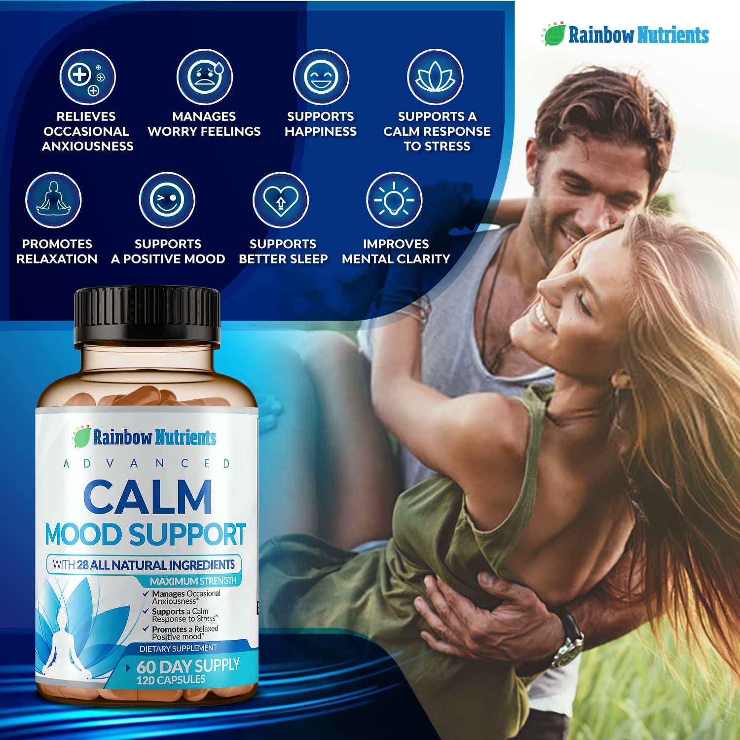 28 in 1 Calm Mood Support Supplement- Natural Happy Pills for Occasional Anxiousness & Stress, Worry feelings, Relaxation, Mental Clarity | Max Sleep & Mood Support for Women & Men|120 Vegan Capsules Rainbow Nutrients, LLC buy supplements canada