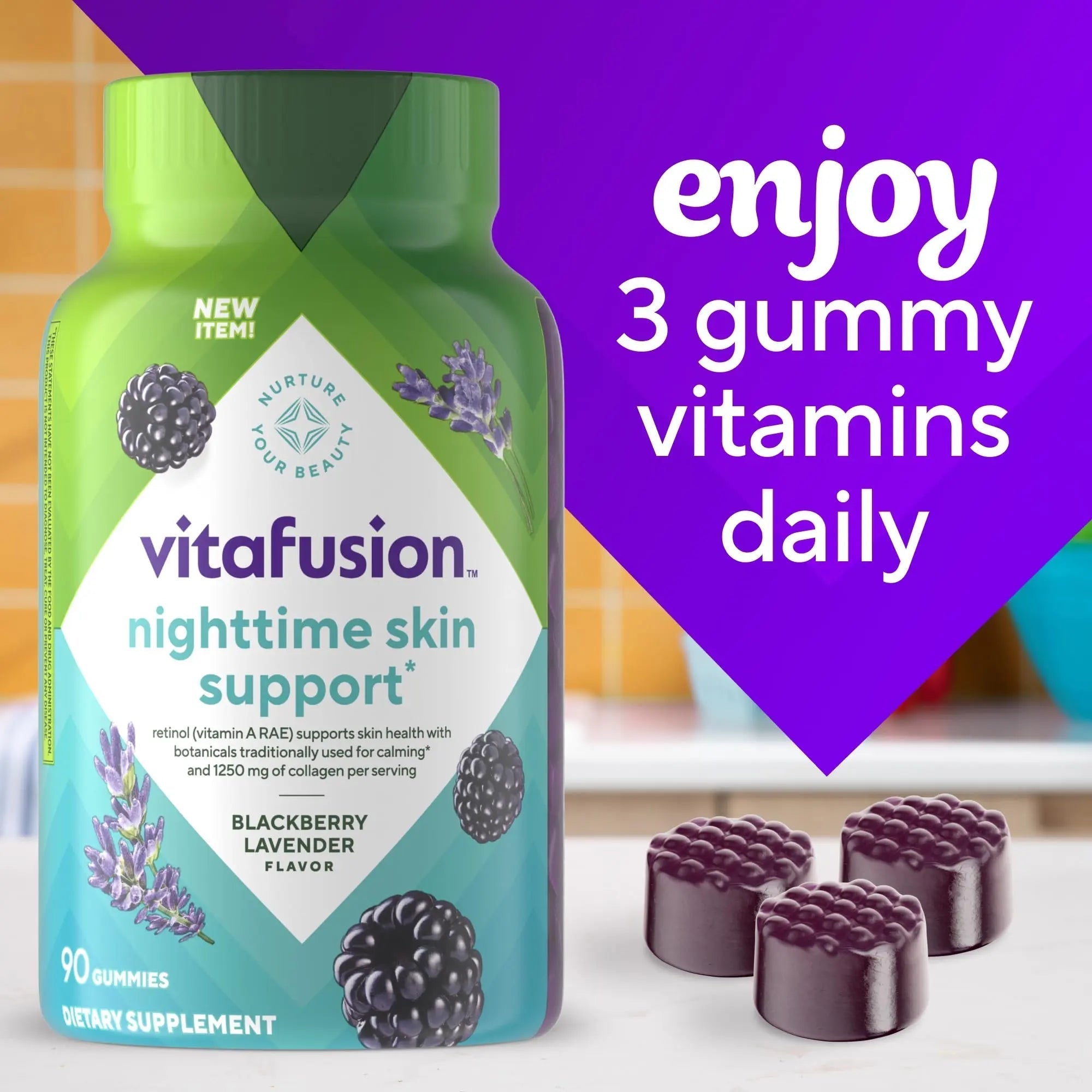 vitafusion Nighttime Skin Support (1), Beauty Supplement with Retinol (Vitamin A RAE), Collagen & Bedtime Botanicals Vitafusion buy supplements canada