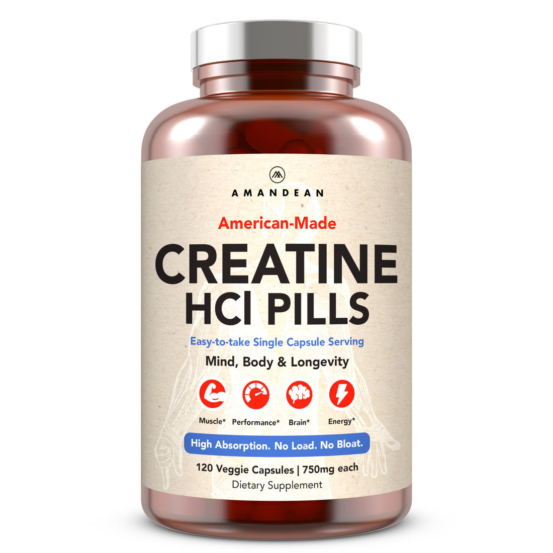 AMANDEAN Creatine HCl Pills. American Made CON-CRET. 120 Capsules. 7X Concentrated vs Monohydrate Powder. No Bloat. Muscle, Energy, Cognitive, Recovery Support for Men & Women. Gluten Free, Non-GMO. AMANDEAN buy supplements canada