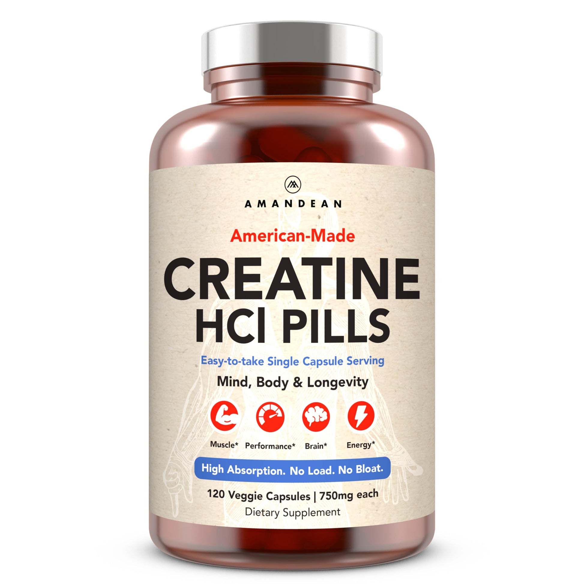 AMANDEAN Creatine HCl Pills. American Made CON-CRET. 120 Capsules. 7X Concentrated vs Monohydrate Powder. No Bloat. Muscle, Energy, Cognitive, Recovery Support for Men & Women. Gluten Free, Non-GMO. AMANDEAN buy supplements canada