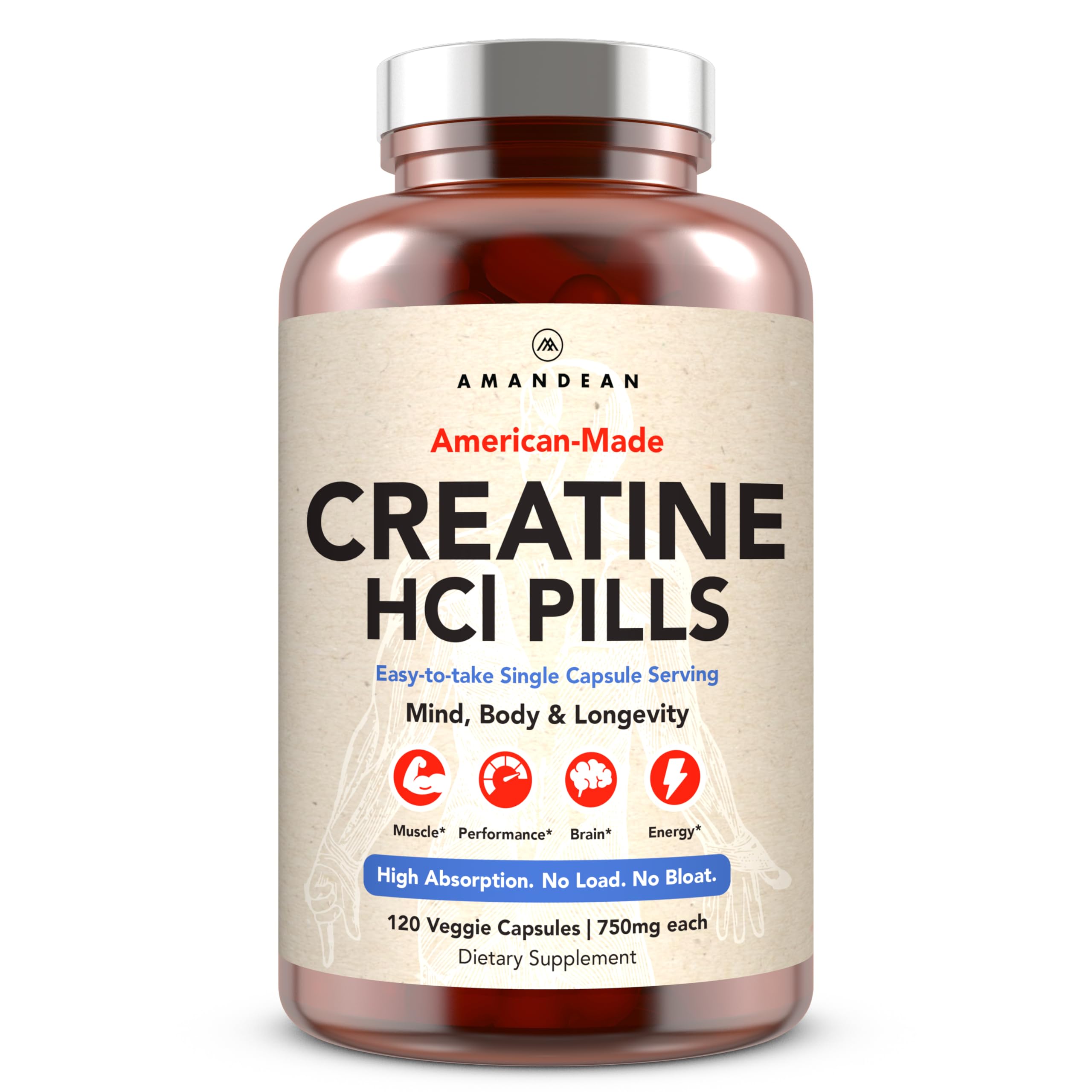 AMANDEAN Creatine HCl Pills. American Made CON-CRET. 120 Capsules. 7X Concentrated vs Monohydrate Powder. No Bloat. Muscle, Energy, Cognitive, Recovery Support for Men & Women. Gluten Free, Non-GMO. AMANDEAN buy supplements canada