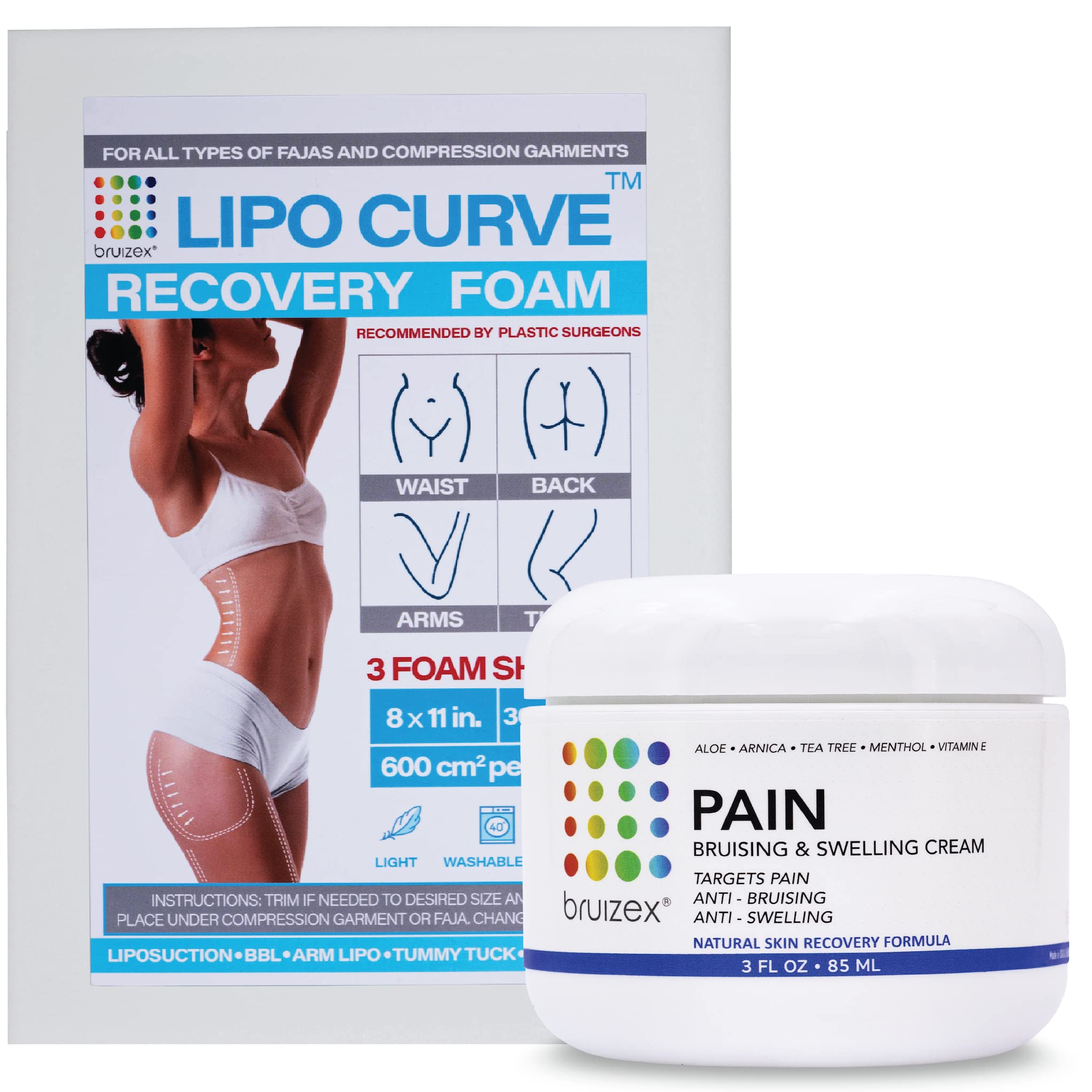Arnica Montana Bruising & Swelling Cream & LipoCurve Foam Post Surgery Pads Bundle, for Liposuction Post Surgery Recovery & Lymphatic Drainage Bruizex buy supplements canada