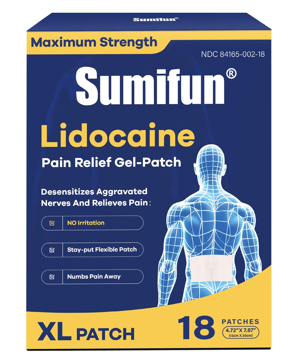 Sumifun 4% Lidocaine XL Pain Patches | Extra Large 4.72"x7.87" for Full Back & Thigh Coverage | Maximum Strength OTC Numbing | 8-Hour Medical Adhesion (X-Large, Count, 18) Sumifun buy supplements canada