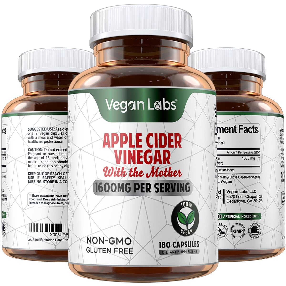 Vegan Labs Apple Cider Vinegar Capsules with The Mother- 180 Vegan Capsules Vegan Labs buy supplements canada