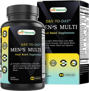 Best Naturals Day-to-Day Men's Multivitamin Food Based Supplement with Vitamin A, L-Arginine, L-Glutamine, L-Lysine- 90 Tablets Best Naturals buy supplements canada