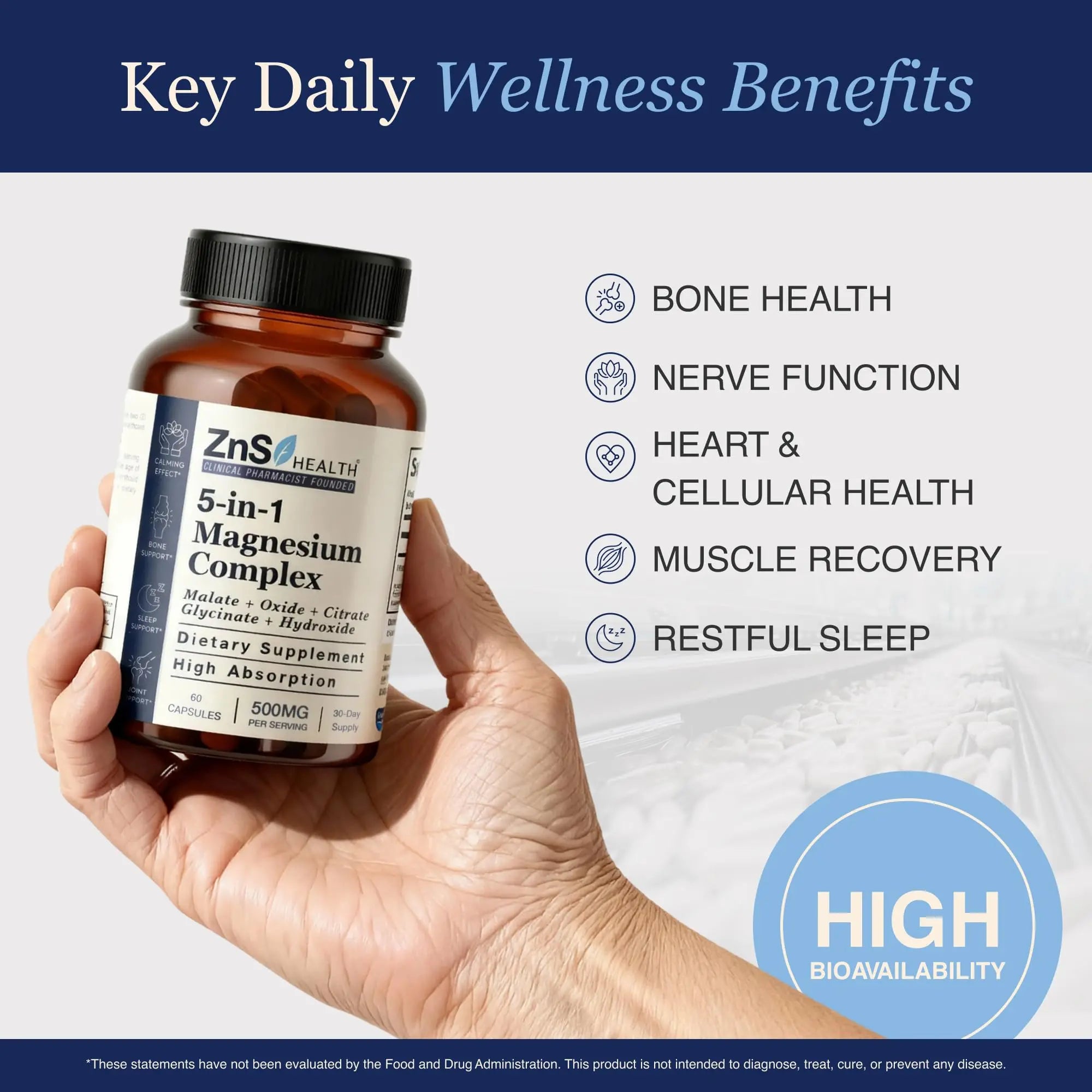ZnS Health Spectrum 5 Magnesium Complex for Women & Men – 5 Magnesium Complex Supplement with Glycinate, Malate, Citrate & Hydroxide for Sleep, Muscle Recovery & Calm – 500mg Vegan – 60 Capsules ZnS Health buy supplements canada