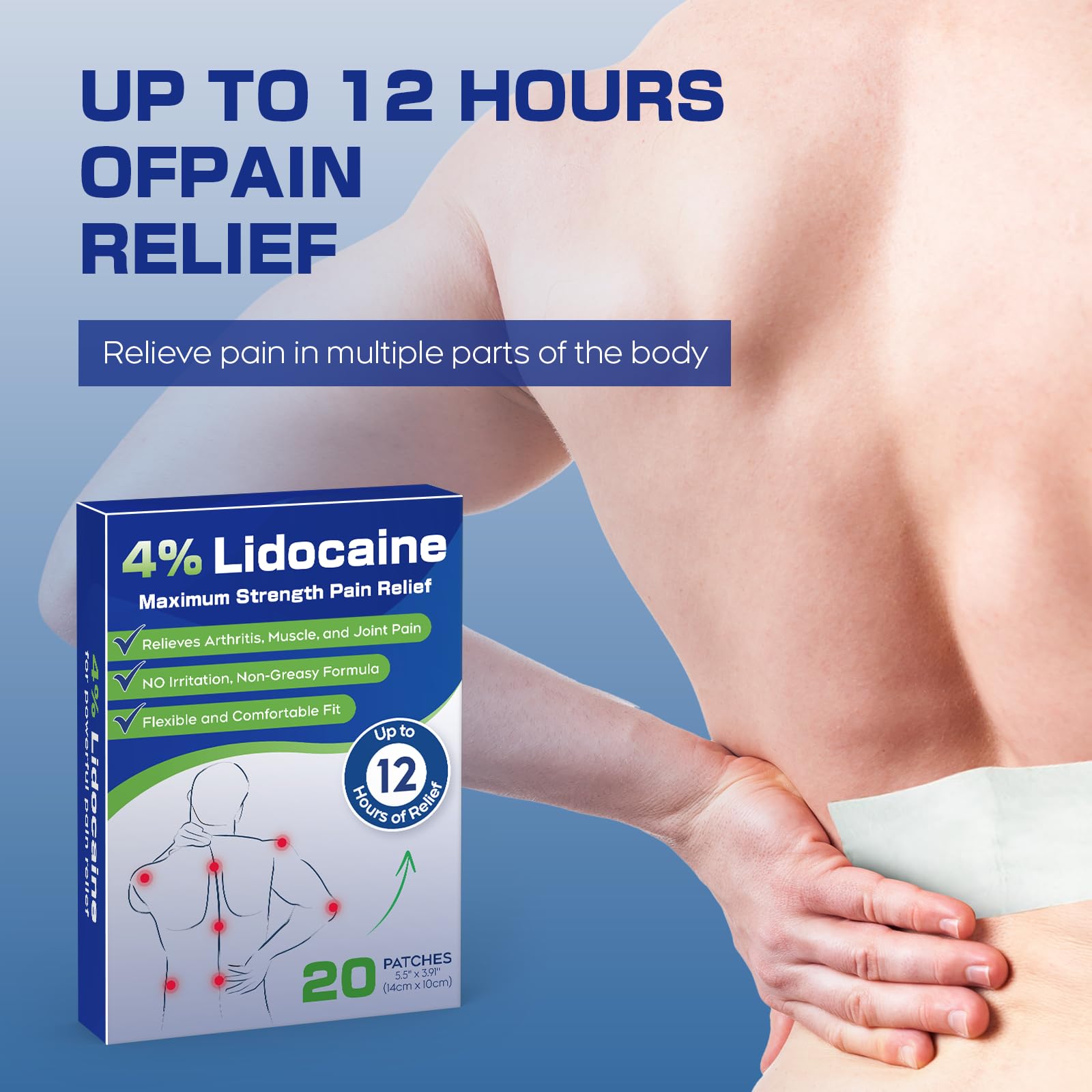 Uposiut 4% Lidocaine Patches - 20 Count Maximum Strength Lidocaine Patches, 10 Packs of 2 Patches for Muscle Pain Relief in The Neck, Shoulders, Back, Knees, and Anks, 12 Hour Pain Relief-012345 Uposiut buy supplements canada