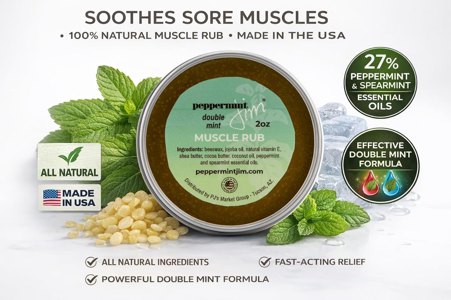 Peppermint Jim Double Mint Muscle Rub Balm 2oz, Fast Absorbing Cooling Relief Cream with Peppermint & Spearmint Oils, Non Greasy Soothing Balm for Sore Muscles, Back, Neck & Joints - Plant Based Peppermint Jim buy supplements canada