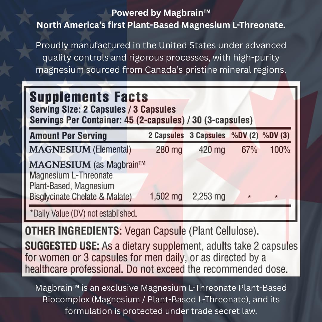 Kappa Nutrition Powered by Magbrain™ Magnesium L-Threonate Plant-Based, 90 Vegan Capsules, 420mg Elemental Magnesium (3 Capsules) from 2,253mg, Brain, Sleep & Muscle Support. KAPPA NUTRITION buy supplements canada
