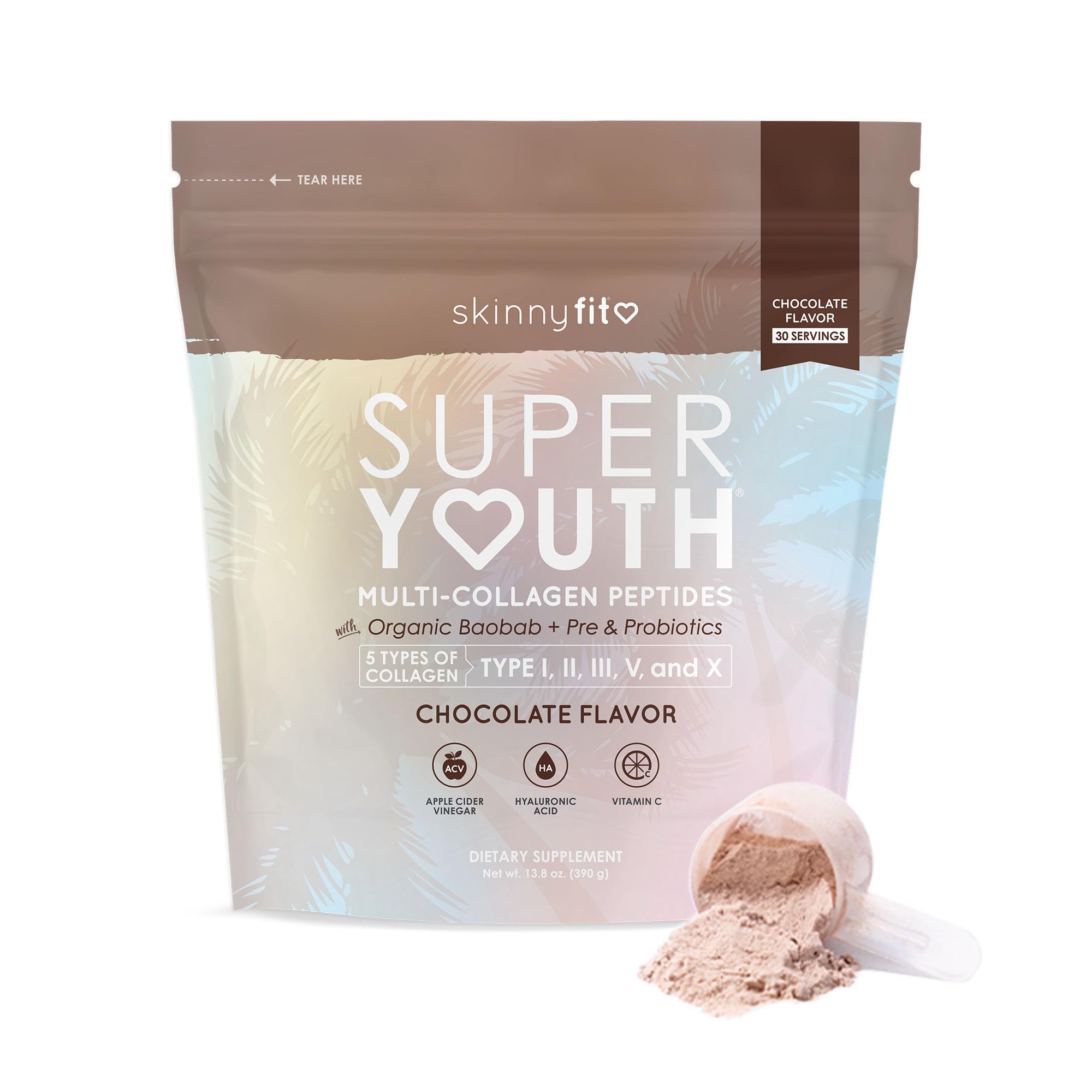 SkinnyFit Super Youth Chocolate Multi-Collagen Peptides + Probiotics, Baobab Fiber SkinnyFit buy supplements canada
