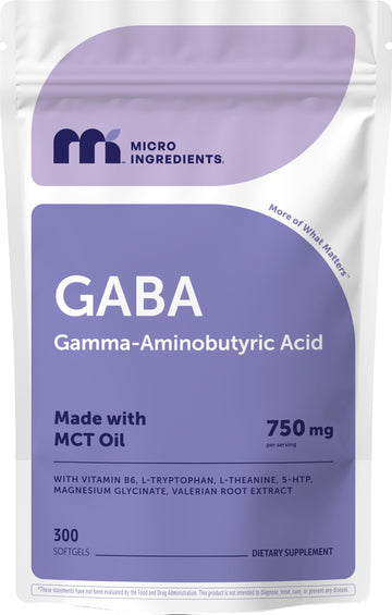 Micro Ingredients GABA 750 mg with MCT Oil, 300 Softgels | Gamma Aminobutyric Acid with Vitamin B6, 5-HTP, L-Theanine, L-Tryptophan & Magnesium Glycinate | Non-GMO, cGMP Manufactured Micro Ingredients buy supplements canada