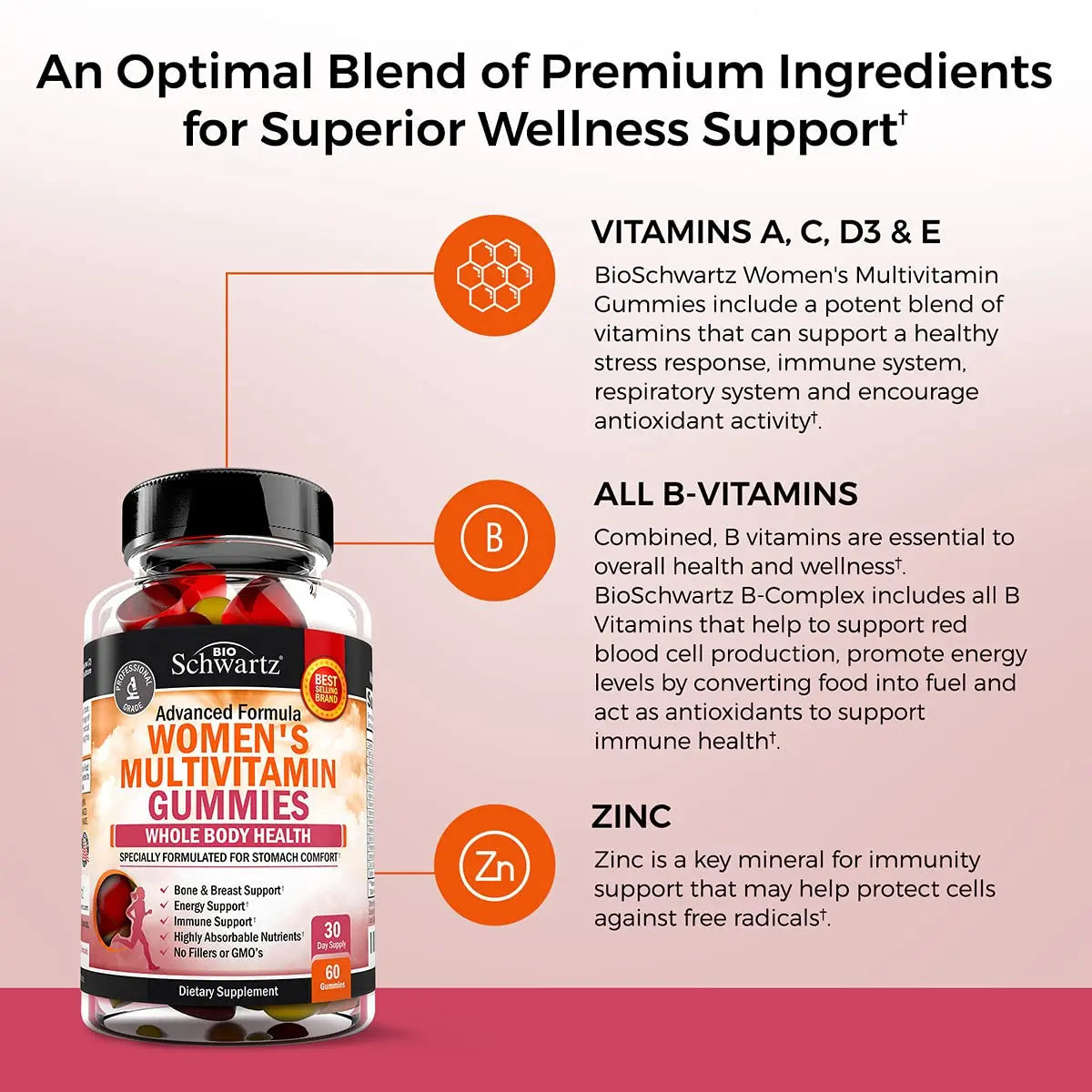 Women's Multivitamin Gummies with Vitamin A C B6 B12 D & E Vitamins for Immune Support - Gummy Multivitamin for Women BioSchwartz buy supplements canada