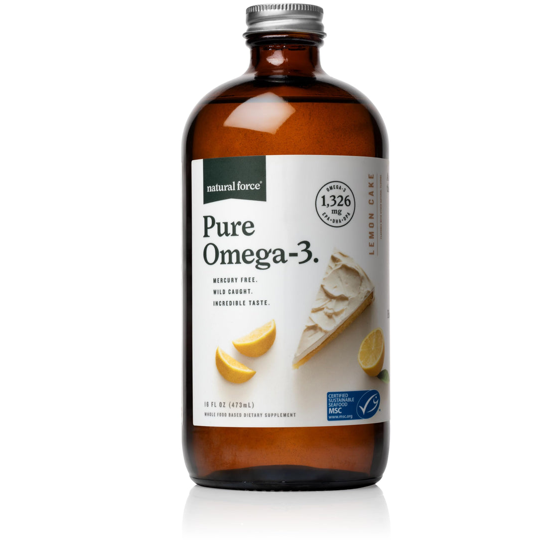 Natural Force Pure Omega 3 - Liquid Fish Oil - Delicious Lemon Cake Flavor - Mercury Free, Wild Caught, Lab Tested - 1,326 mg Triglyceride EPA, DHA, & DPA - 16 Oz Glass Bottle Natural Force buy supplements canada
