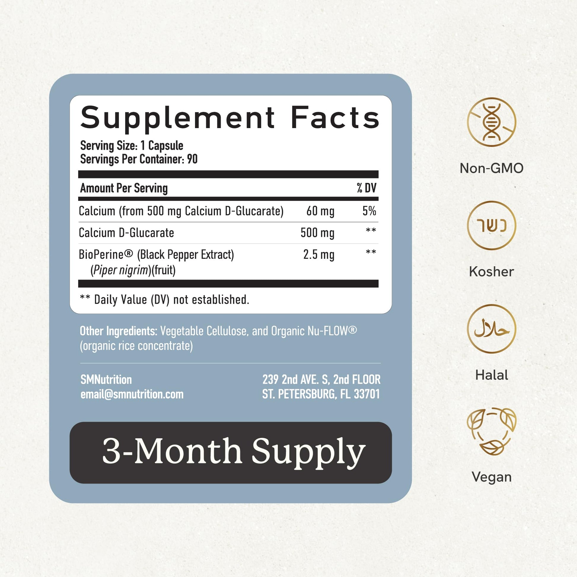Calcium D-Glucarate | 500MG | CDG for Liver Detox and Cleanse, Hormone Balance, and Menopause Support | Calcium Supplement | Vegan, Non-GMO, Third-Party Tested | 90 Capsules (3-Month Supply) SMNutrition buy supplements canada