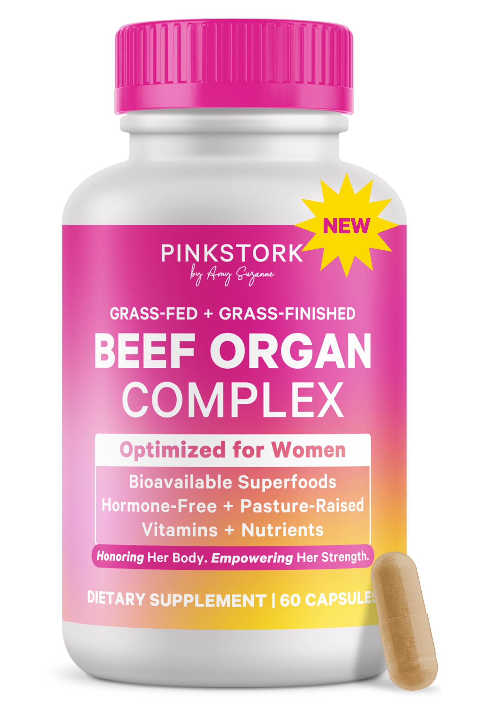Pink Stork Beef Organ Supplement for Women | Grass-Fed Beef Liver Capsules with Iron, B12, CoQ10, Vitamin A | Primal Multivitamin for Female Hormone + Energy Support | 60 Capsules Pink Stork buy supplements canada