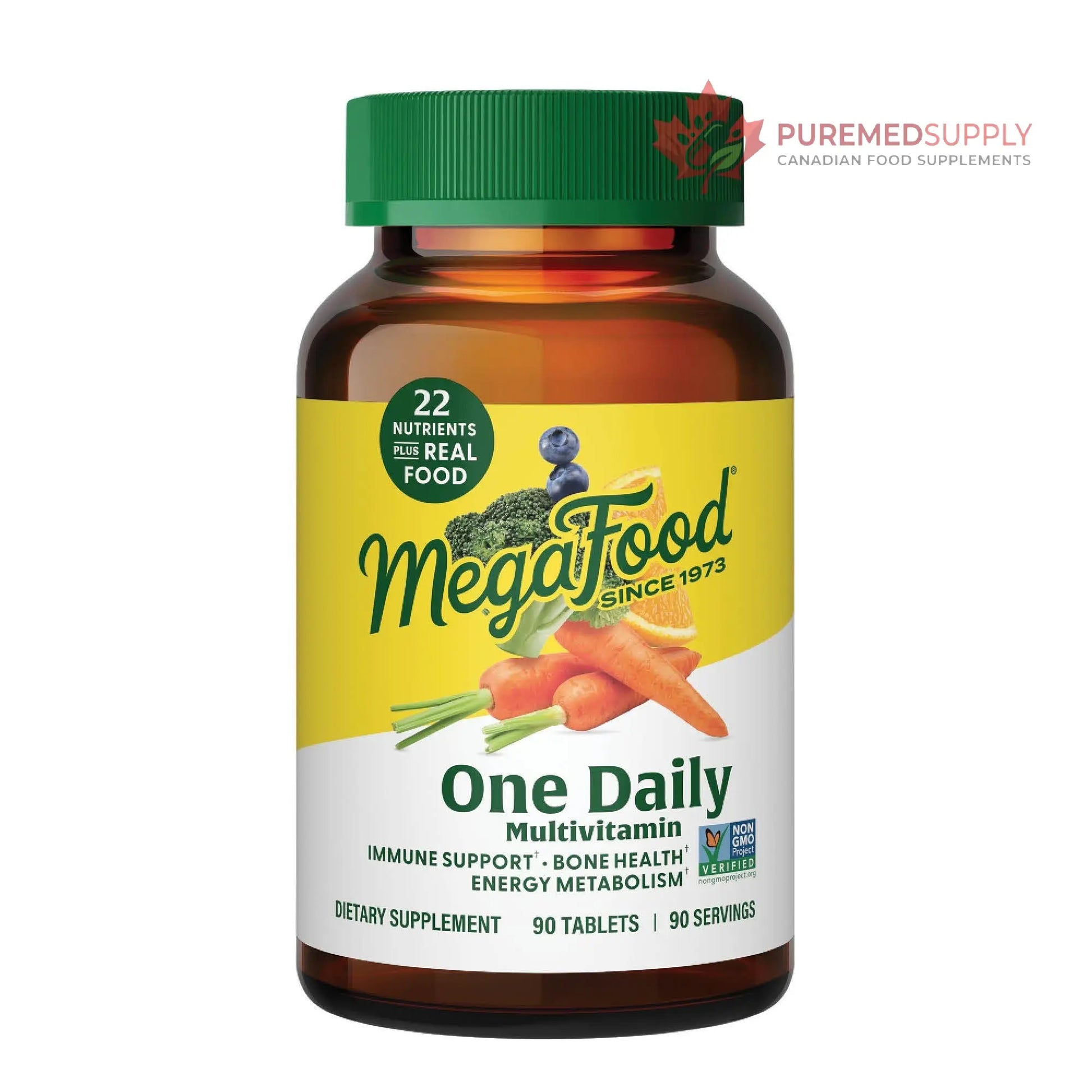 MegaFood One Daily Multivitamin for Women and Men, Immune Support Supplement with Real Food, Vitamin C & Vitamin B, Bone Health, Cellular Energy Metabolism, Vegetarian, Non-GMO, 90 Tablets MegaFood buy supplements canada