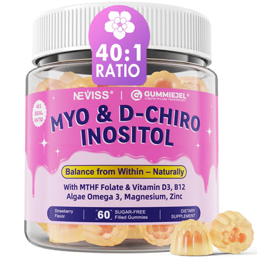 Myo-Inositol & D-Chiro Inositol, Hormone Balance for Women | Sugar Free Inositol Gummies w/Omega 3, MTHF Folate, Vitamin D3, B12, Magnesium & Zinc for Ovarian Health, Ideal 40:1 Ratio, Vegan, 60 Cts NEVISS buy supplements canada