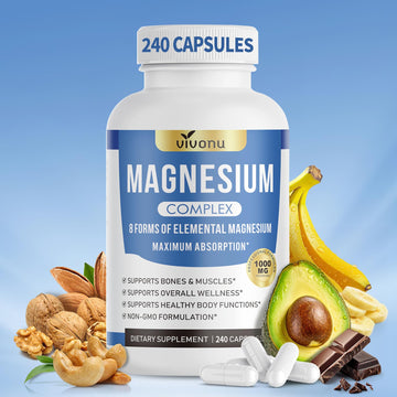 1000mg Magnesium Complex Capsules, 8-in-1 Magnesium Glycinate, Citrate, Malate, Taurate, Oxide, Carbonate, Aspartate, Orotate - 240 Capsules VivoNu buy supplements canada