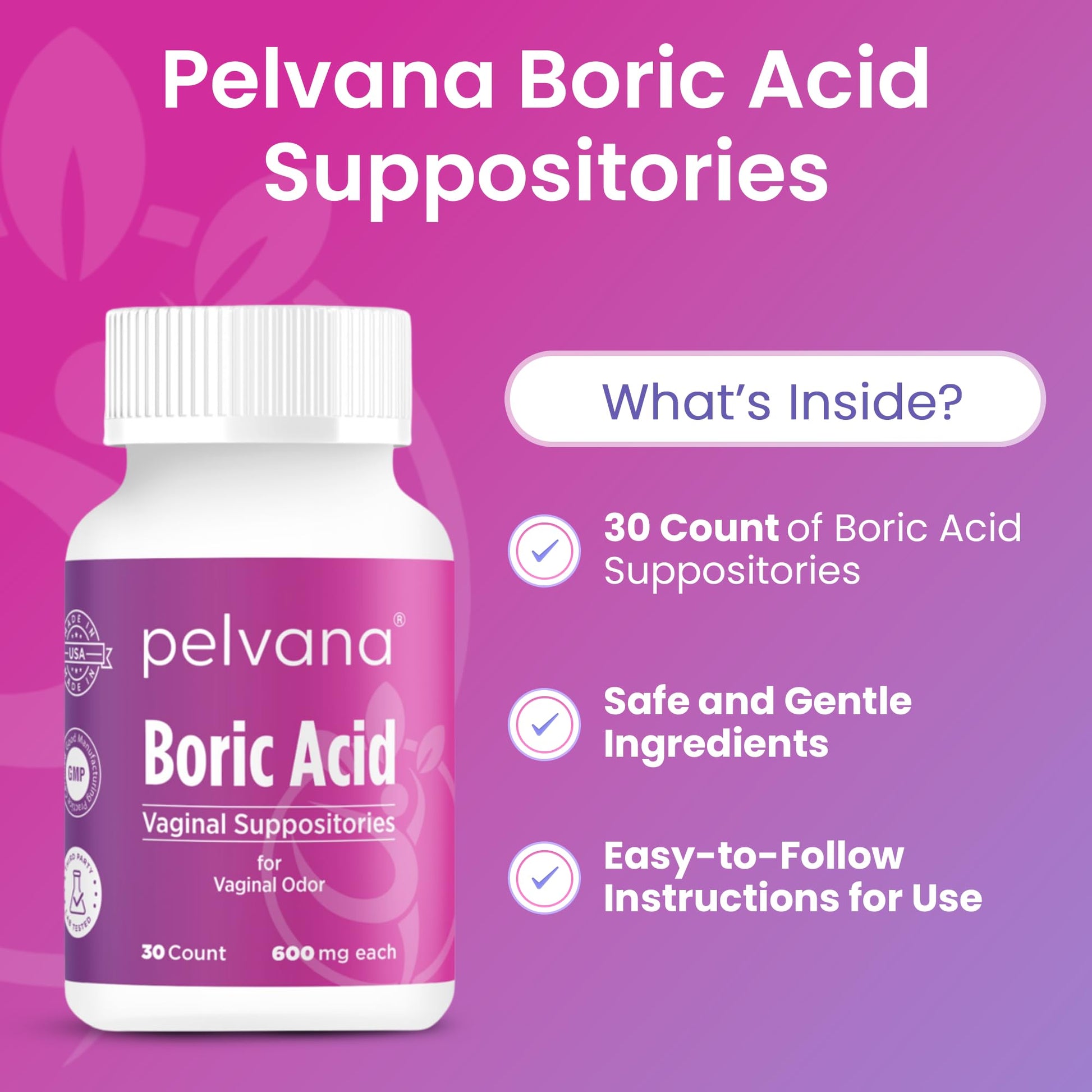 Pelvana Boric Acid Suppositories for Women - 30 Count - 600mg Boric Acid Capsules for Vaginal Odor Use Pelvana buy supplements canada